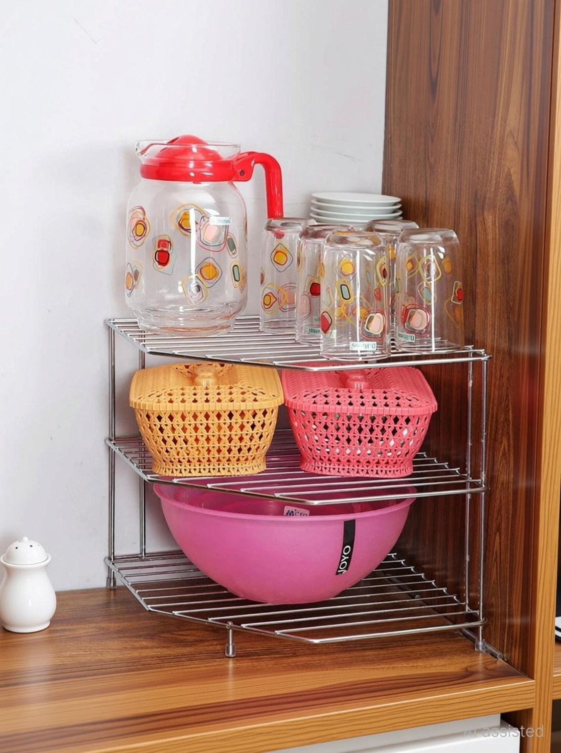 Image of MTRI Fruits /Vegetables Kitchen Rack Steel Stainless Steel kitchen corner / Storage Shelf Rack, Dish Rack