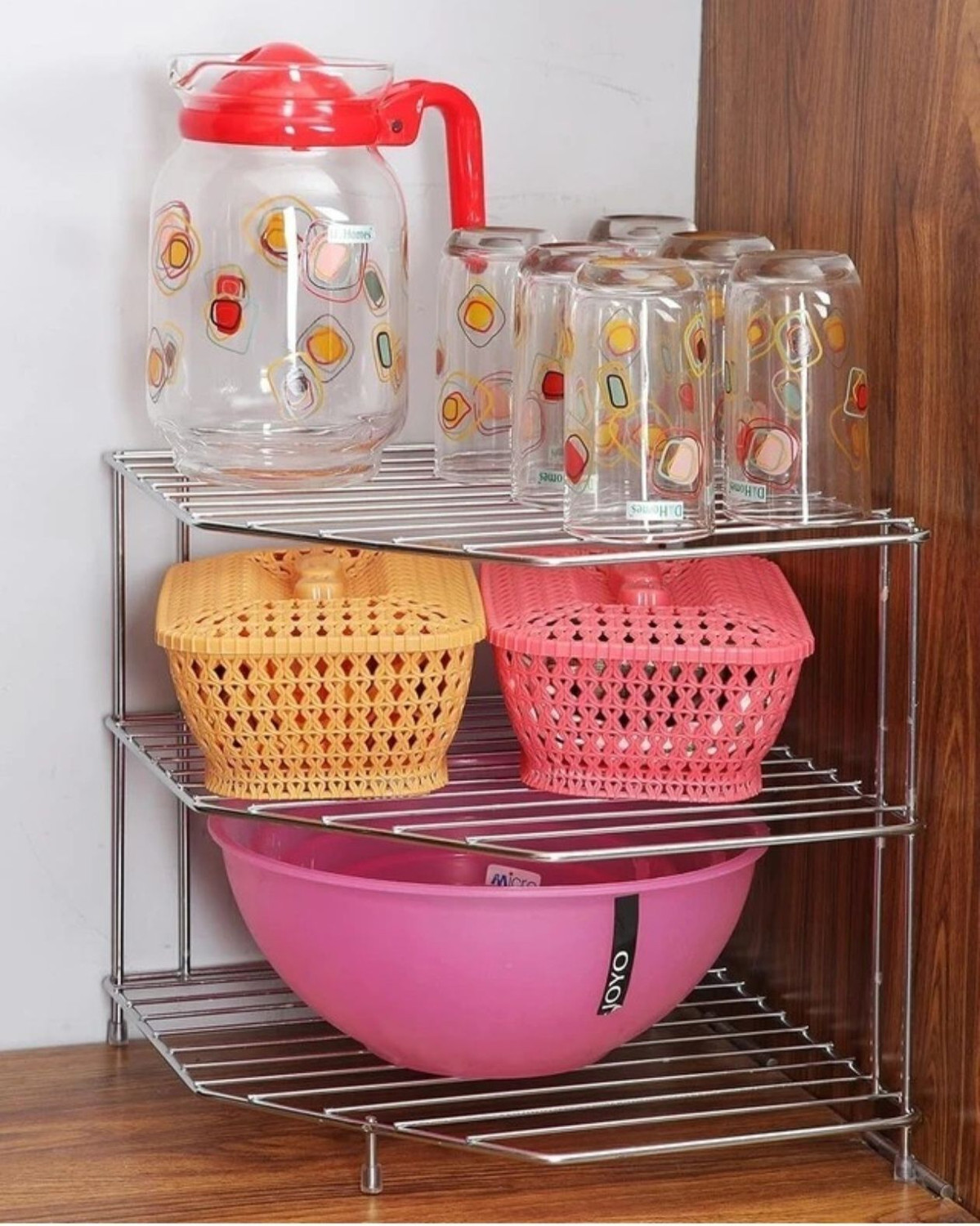 Image of MTRI Fruits /Vegetables Kitchen Rack Steel Stainless Steel kitchen corner / Storage Shelf Rack, Dish Rack