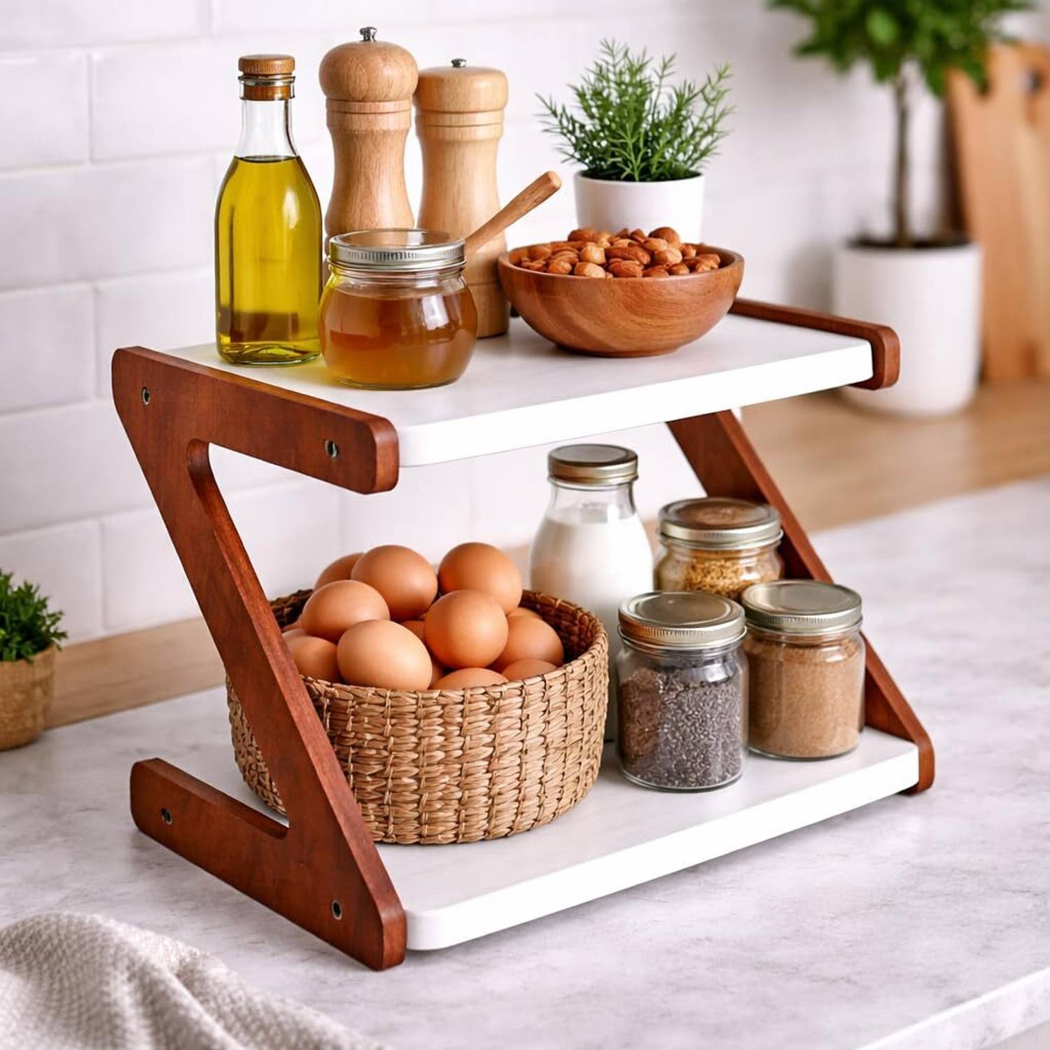 BESTQUALITY Containers Kitchen Rack Wood kitchen rack for storing spice jars, containers, utensils