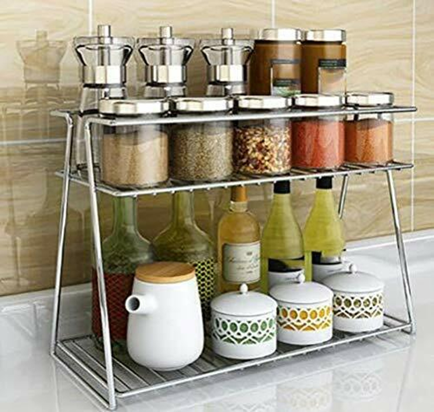 Image of PS STEEL 2 spice rack for kitchen Stainless Steel Wall Shelf