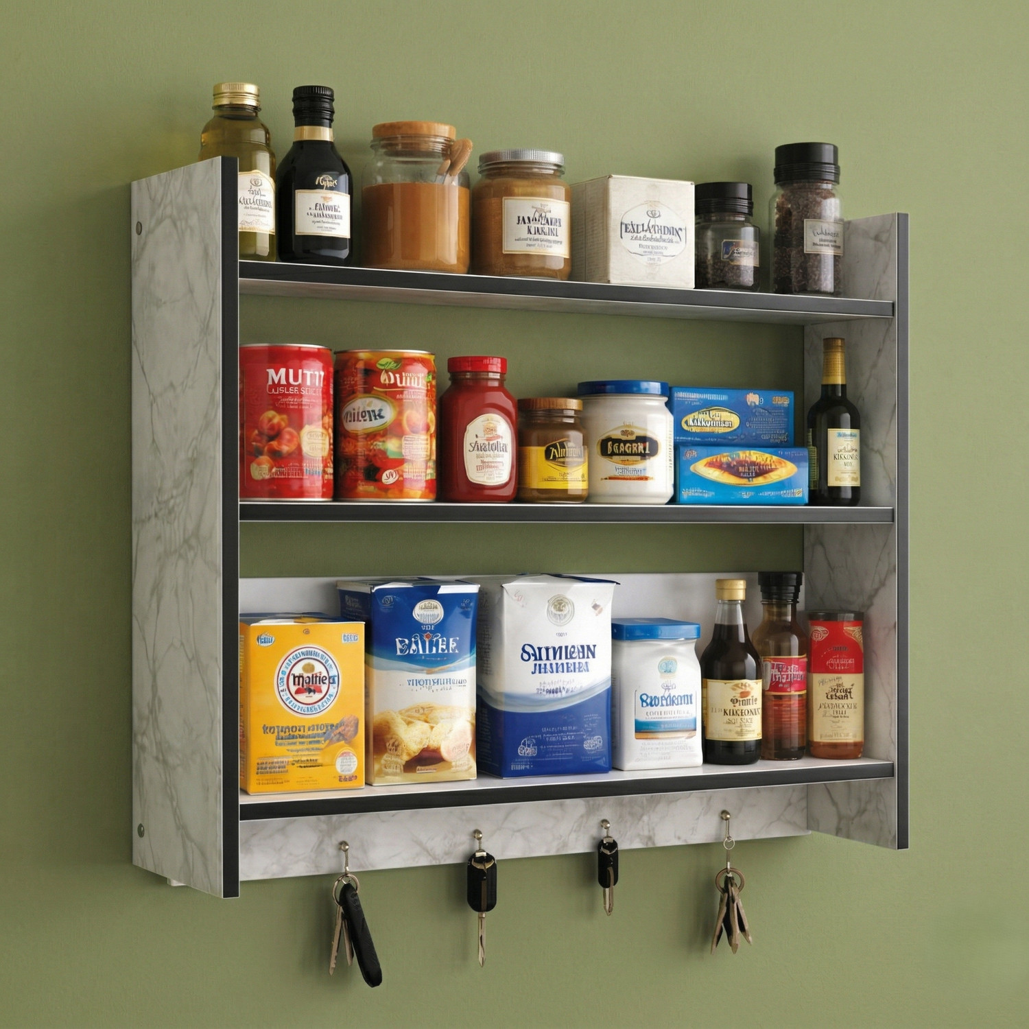 Image of NITVANI HANDICRAFT Containers Kitchen Rack Wood Modern Marble Design Kitchen Organizer for Spice Jars, Containers|