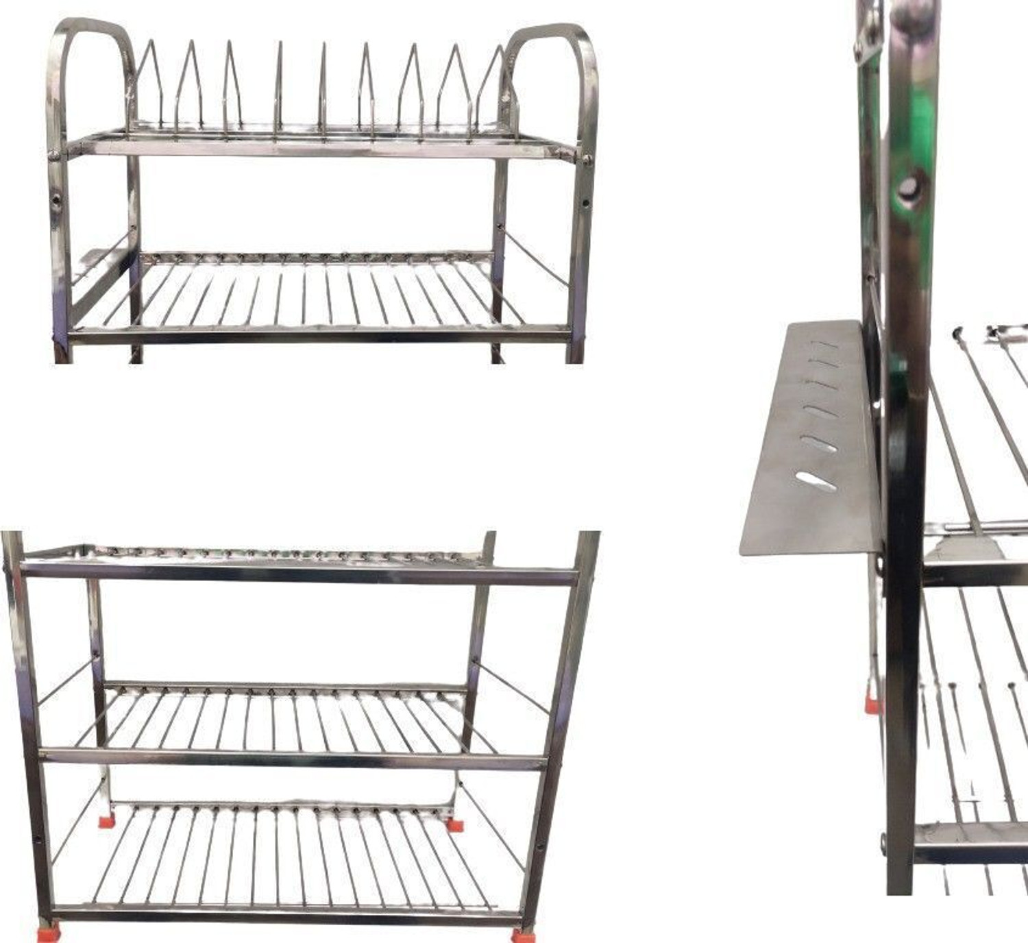 Image of Nextar Containers Kitchen Rack Steel 4 Shelf Wall Mount Rack with Plate & Cutlery Stand (24*18 Inch )