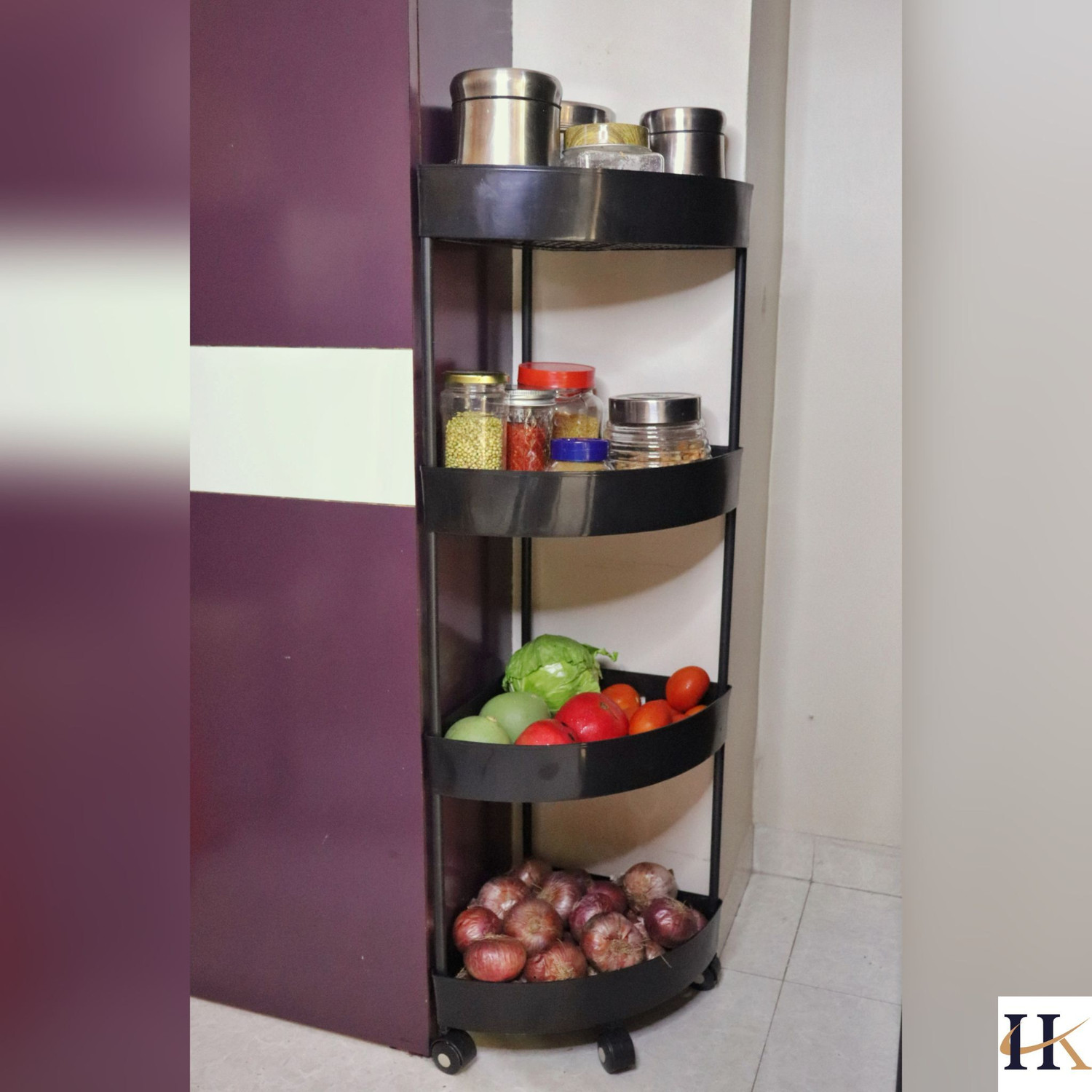 Image of HemKej Fruits /Vegetables Kitchen Rack Plastic Corner Multipurpose Organizer Trolley with 360 rotating wheels
