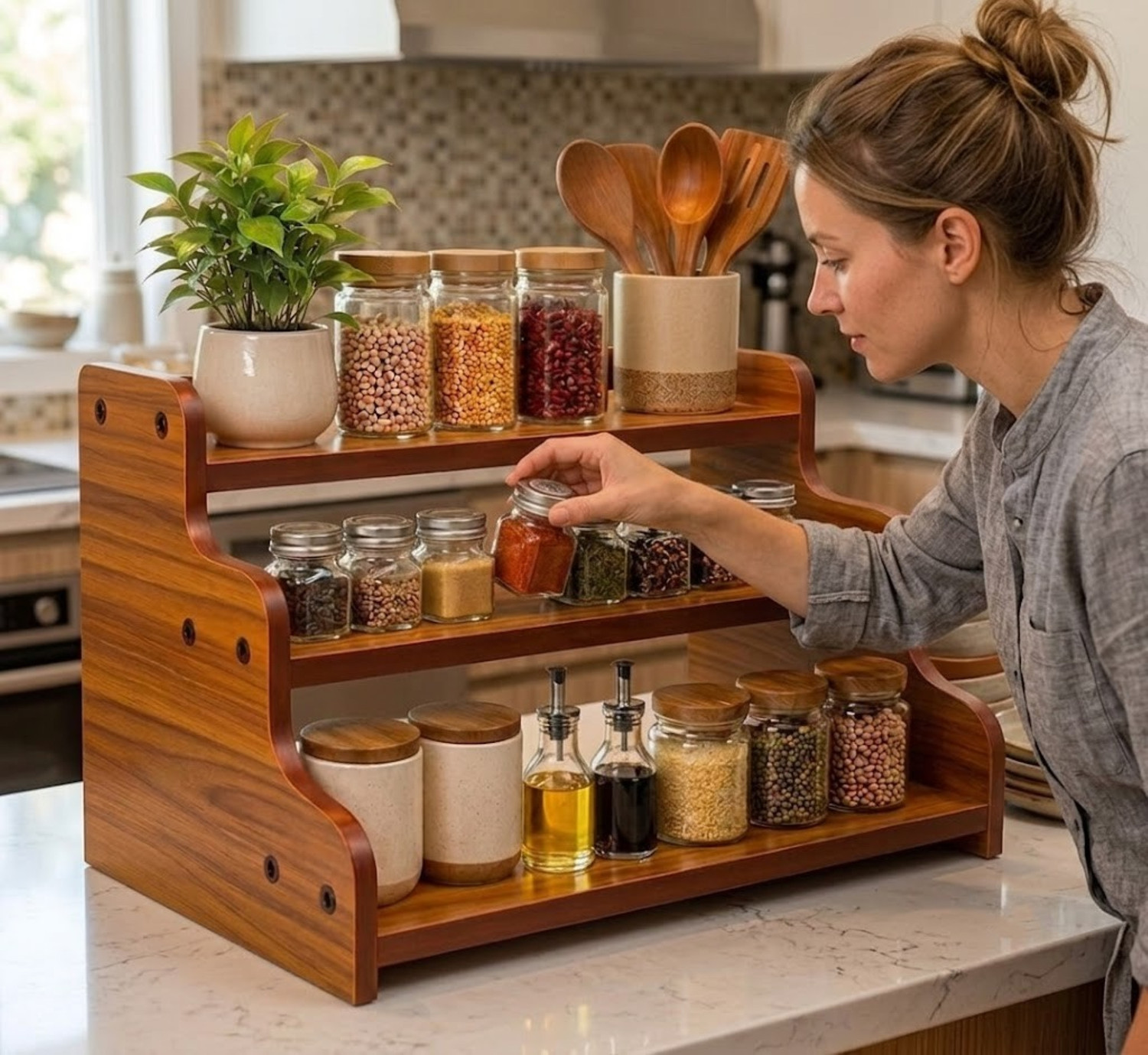 Image of Absysa Utensil Kitchen Rack Wood