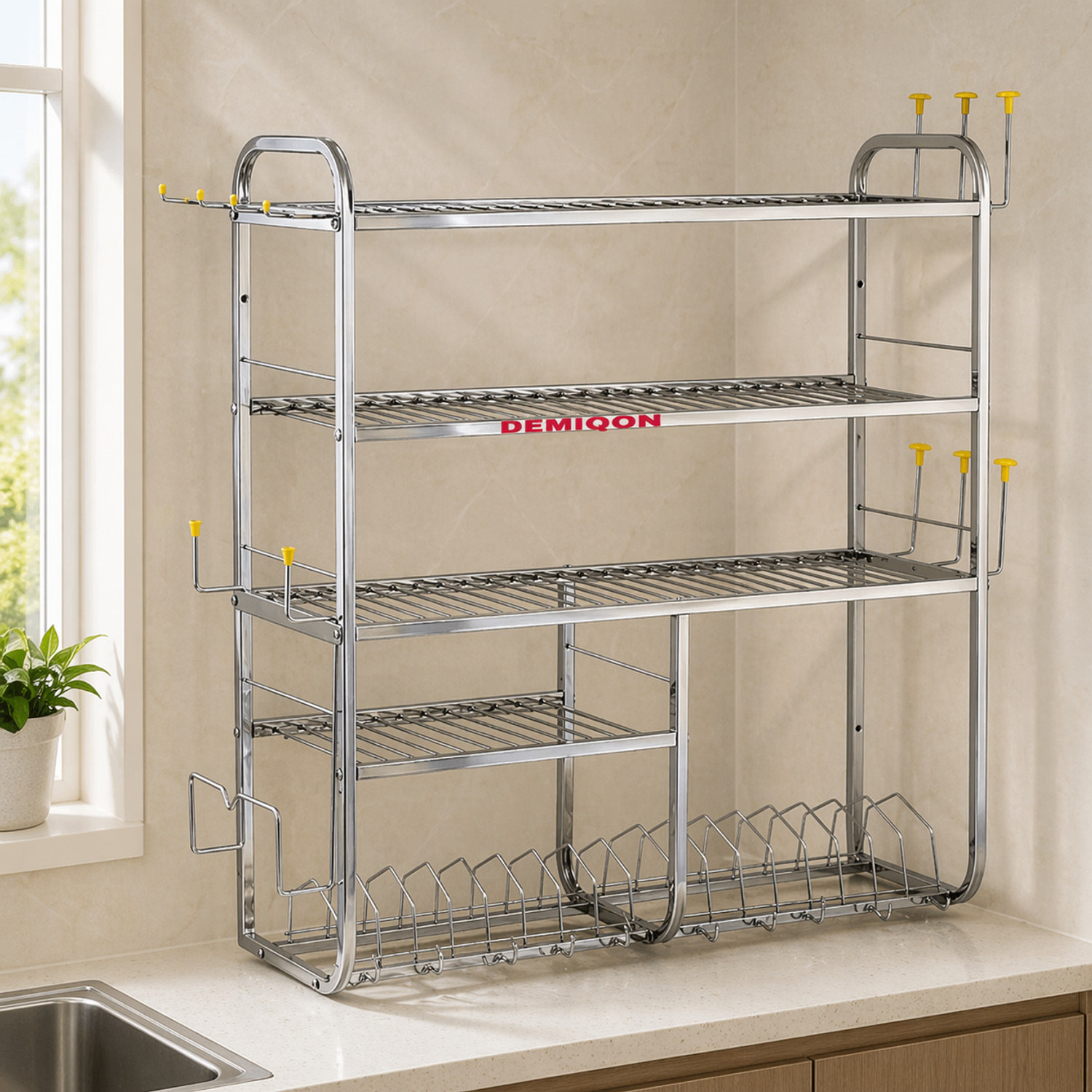 Image of DEMIQON Dish Drainer Kitchen Rack 31x30 Inch Stainless Steel Wall Mount Kitchen Stand Rack / Steel