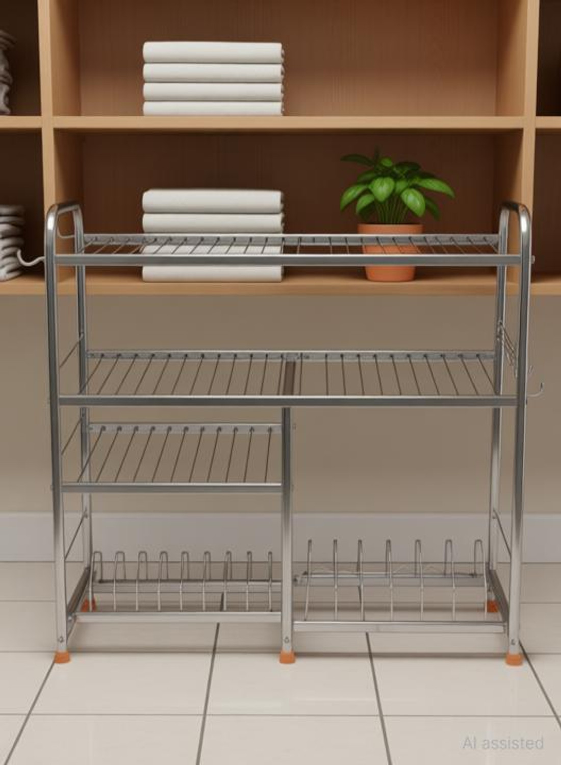 Image of USAENTERPRISES Utensil Kitchen Rack Steel Dish Rack with Plate & Cutlery Stand (24x24 inch)