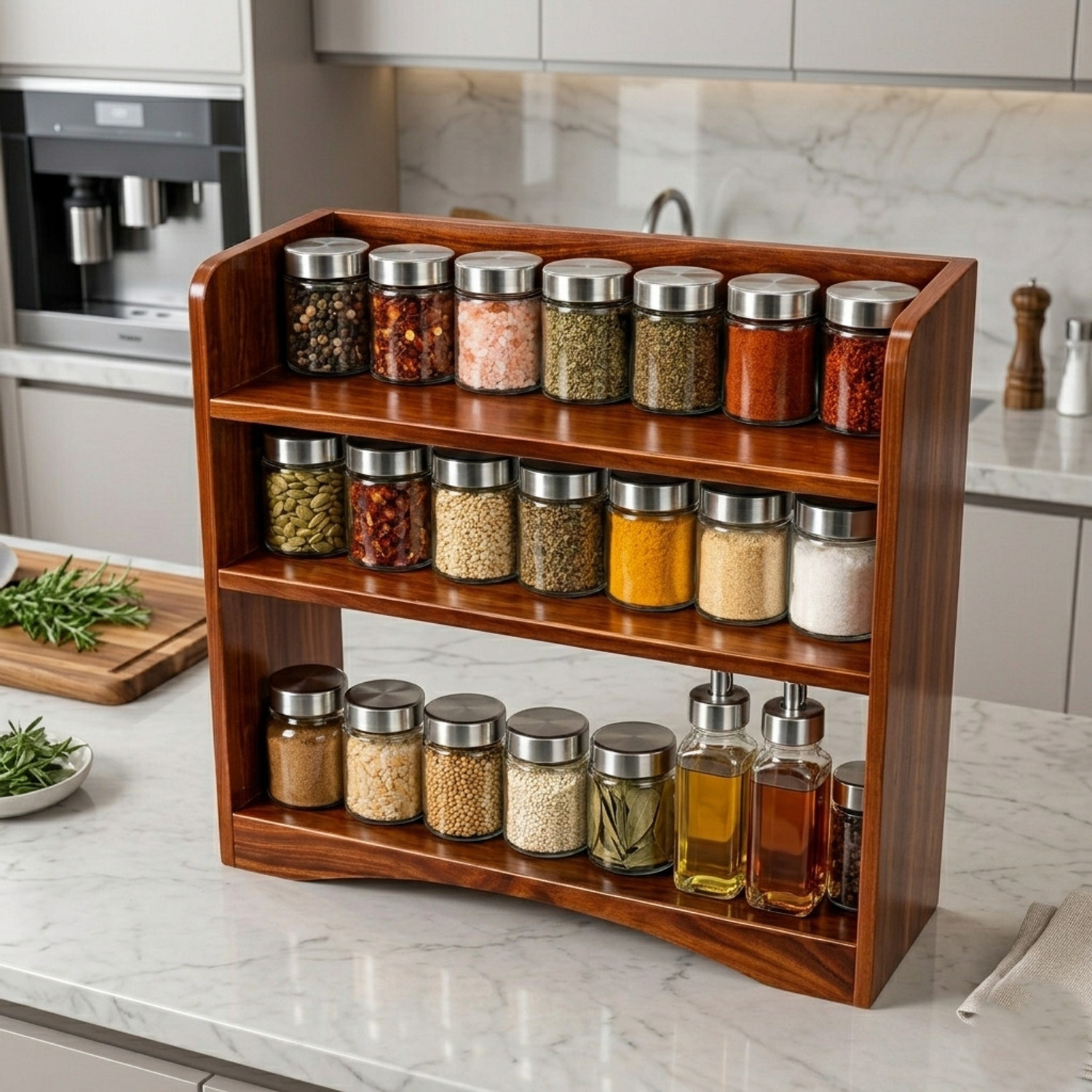 NV HANDICRAFTS Containers Kitchen Rack Wood Brown Marble Texture Premium Kitchen Rack | Stylish Countertop Organizer