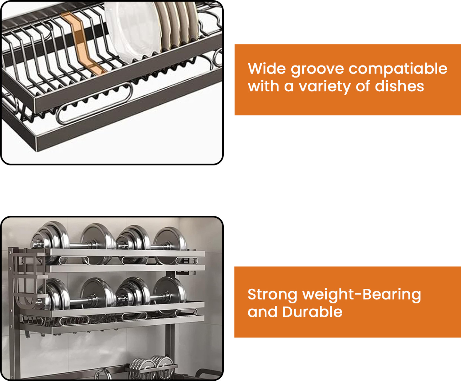 Image of iBELL Dish Drainer Kitchen Rack Carbon Steel IBLDR275 Over Sink Dish Rack,Carbon Steel /Drainer Shelf /Utensils Storage,2 Layer