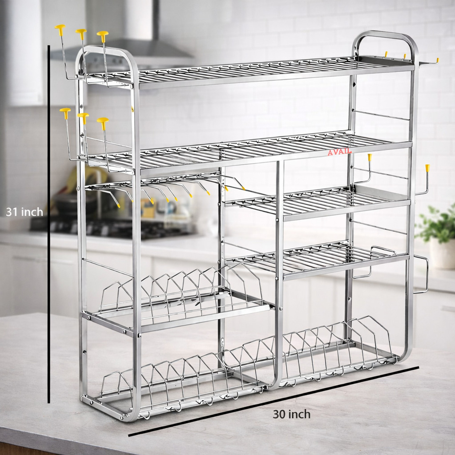 Image of AVAIL Utensil Kitchen Rack Steel Creative In Innovation 5-Tier Multipurpose Kitchen Storage Shelves (31 x30 Inch)