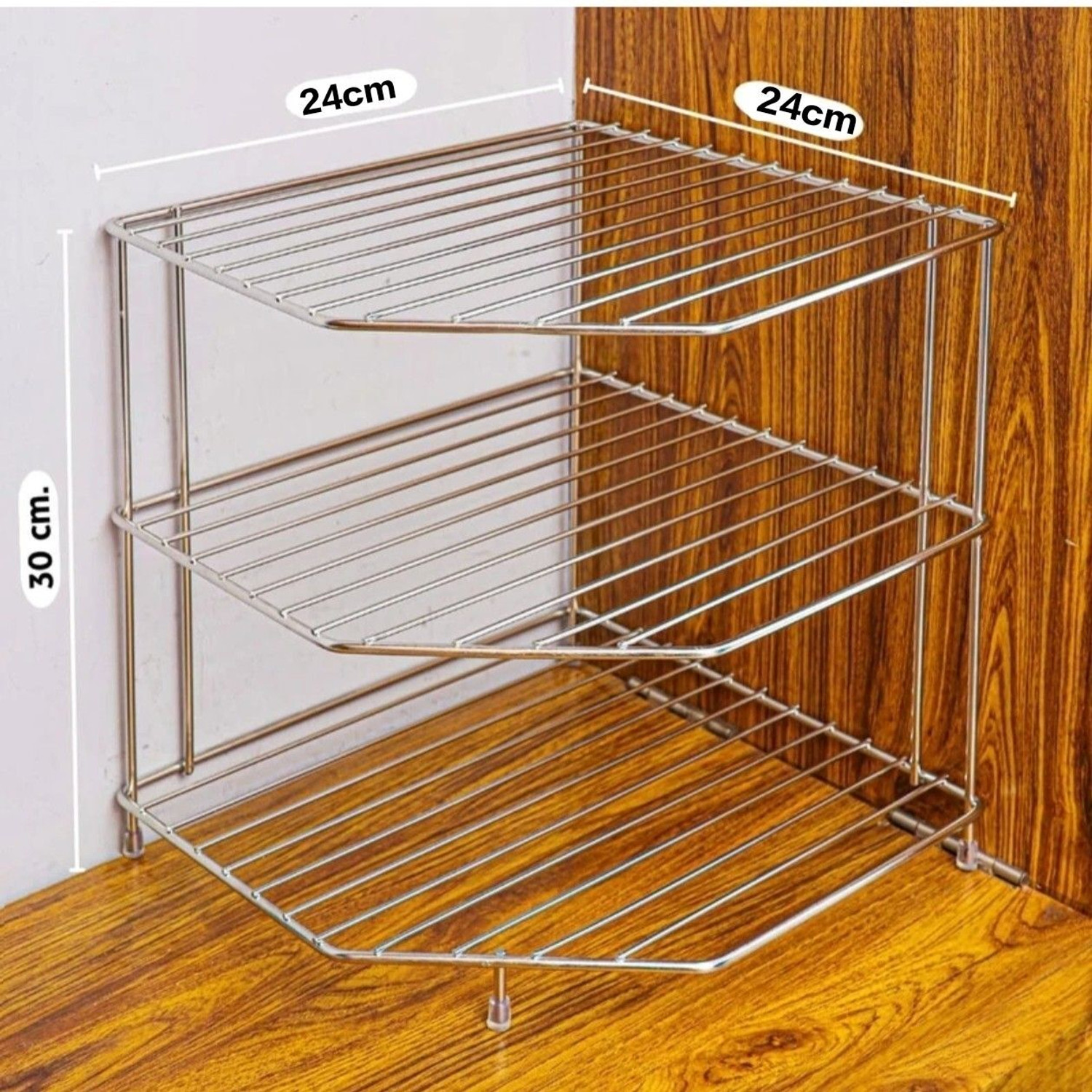 Image of MTRI Fruits /Vegetables Kitchen Rack Steel Stainless Steel kitchen corner / Storage Shelf Rack, Dish Rack