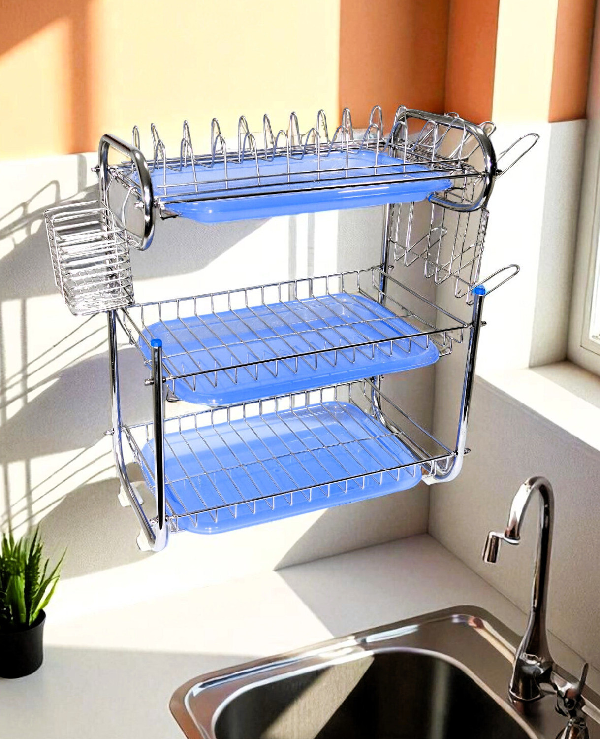 Image of Amol Dish Drainer Kitchen Rack Steel Premium Stainless Steel Dish Drying Stand / Plate Holder