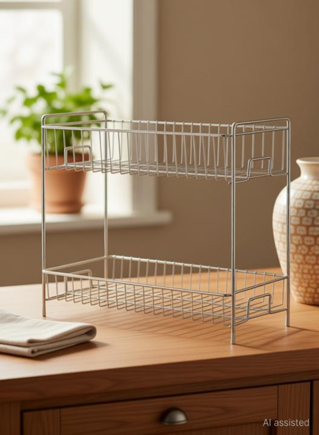 Image of Samayra Containers Kitchen Rack Steel Stainless Steel 2-tier Kitchen Organizer