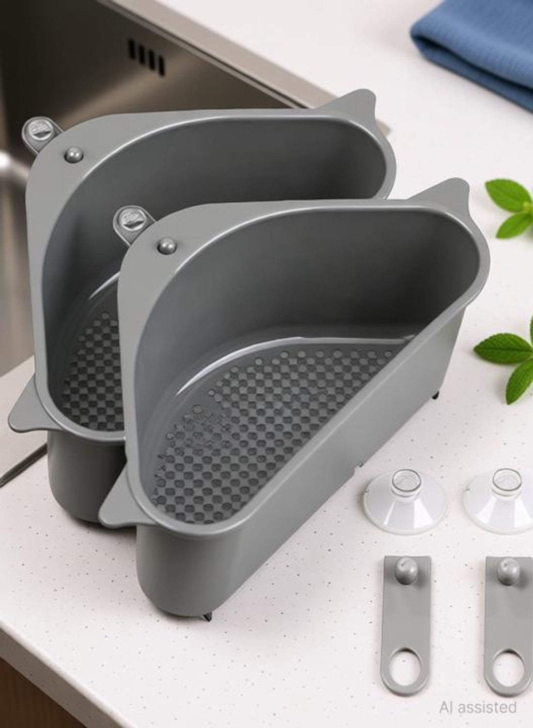Image of AORDEY Dish Drainer Kitchen Rack Plastic Kitchen Sink Drain Basket Storage Dish Rack Organizer Sink Shelf Soap Sponge