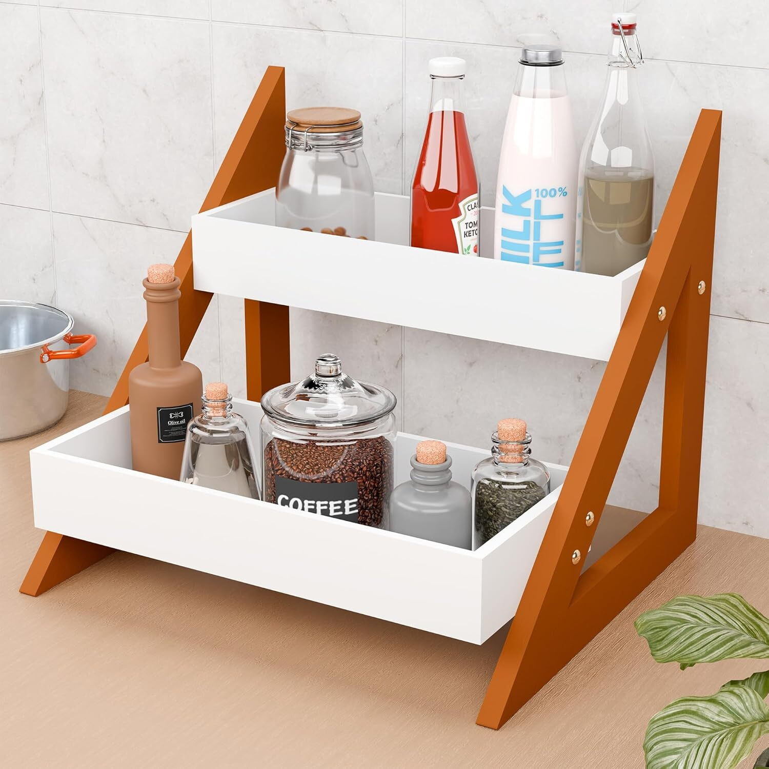 Image of talha enterprises Containers Kitchen Rack Wood MODERN 2 TIER KITCHEN RACK