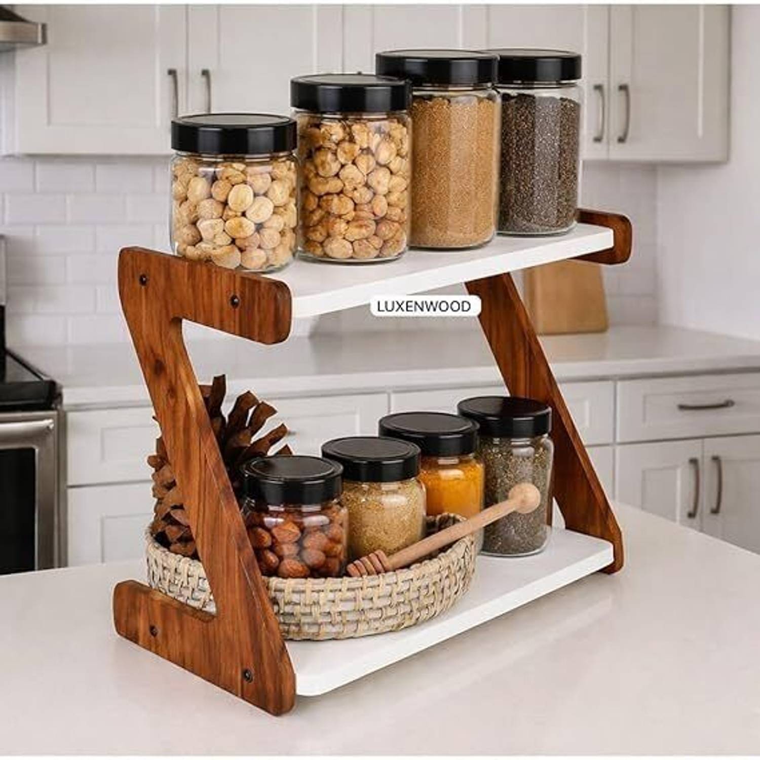 A RHANDICRAFTS Containers Kitchen Rack Wood wooden spice rack, masala rack, kitchen organizer, spice stand wooden — Spice Boxes & Masala Dabbas