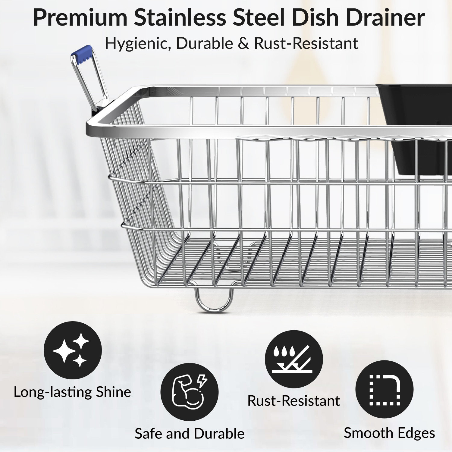 Image of Plantex Dish Drainer Kitchen Rack Stainless-Steel Dish Drying Rack /Plate Stand / Bartan Basket (Size-58x45x20cm) Steel