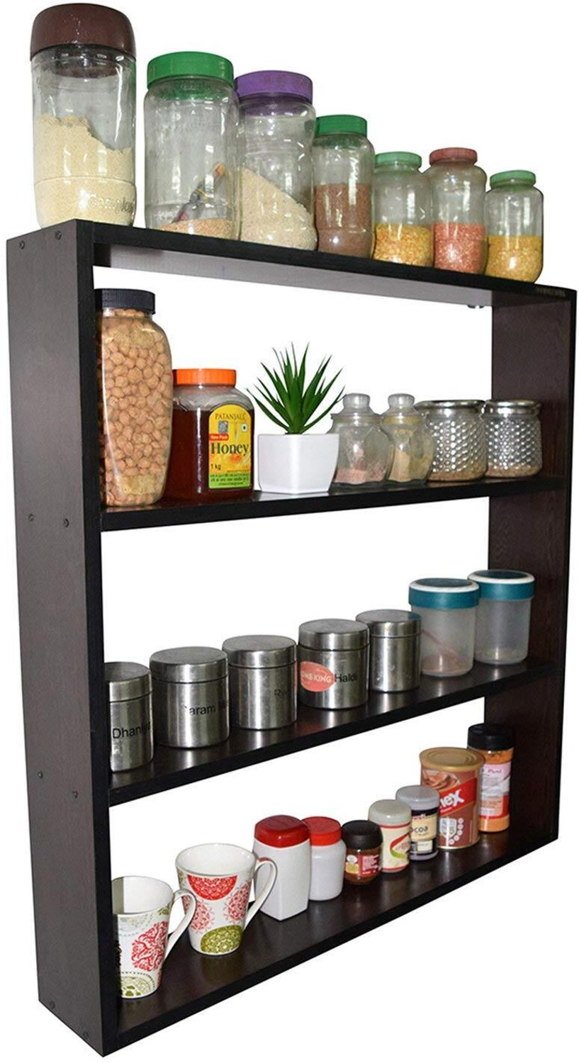 Image of Carvedcreations Containers Kitchen Rack Wood Kitchen Rack Organizer for Spices, Jars, Mugs, and Essentials Wood