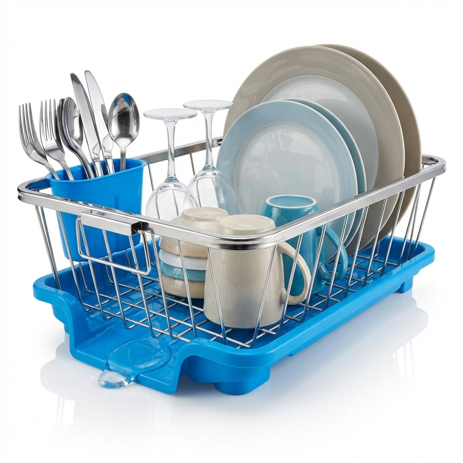 Image of Smartslide Dish Drainer Kitchen Rack Steel Dish Drainer for Kitchen Utensil Dish Rack with Draining tray & Spoon Holder
