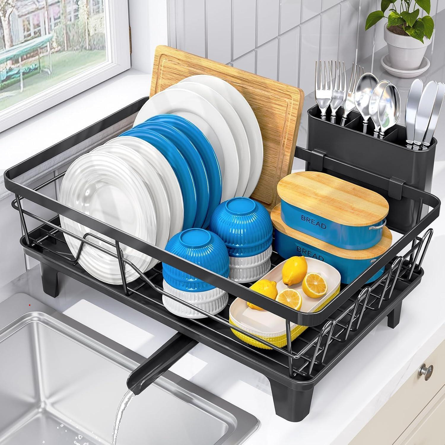 Image of V DECOR Dish Drainer Kitchen Rack Premium Over Sink Dish Drying Rack with Drainboard Tray D66 Steel