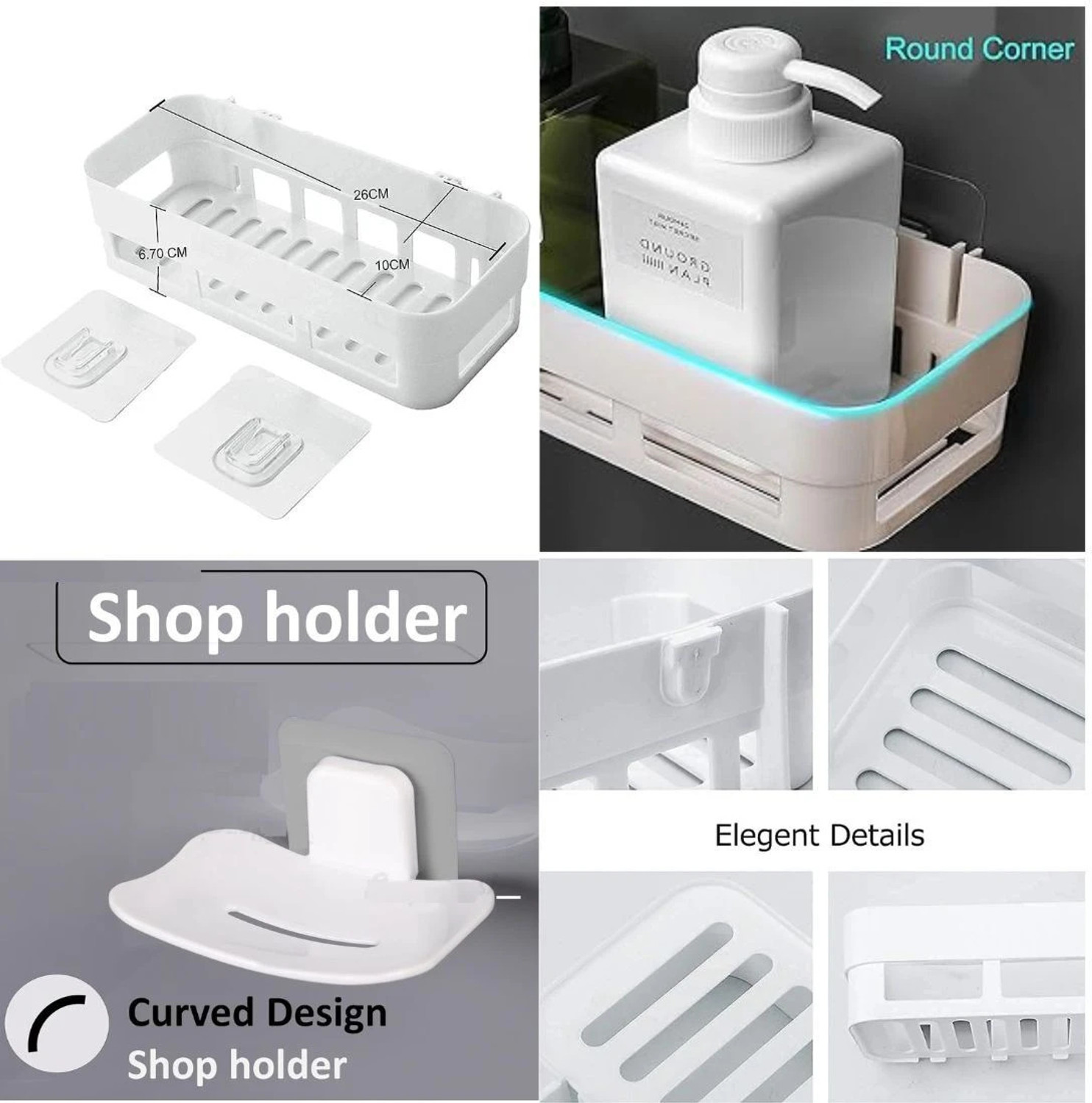 Image of Lufasa Cup Kitchen Rack Plastic White Bathroom Shelves 3 Pcs + Soap Stand 3 Pcs Multipurpose and Rack for Home