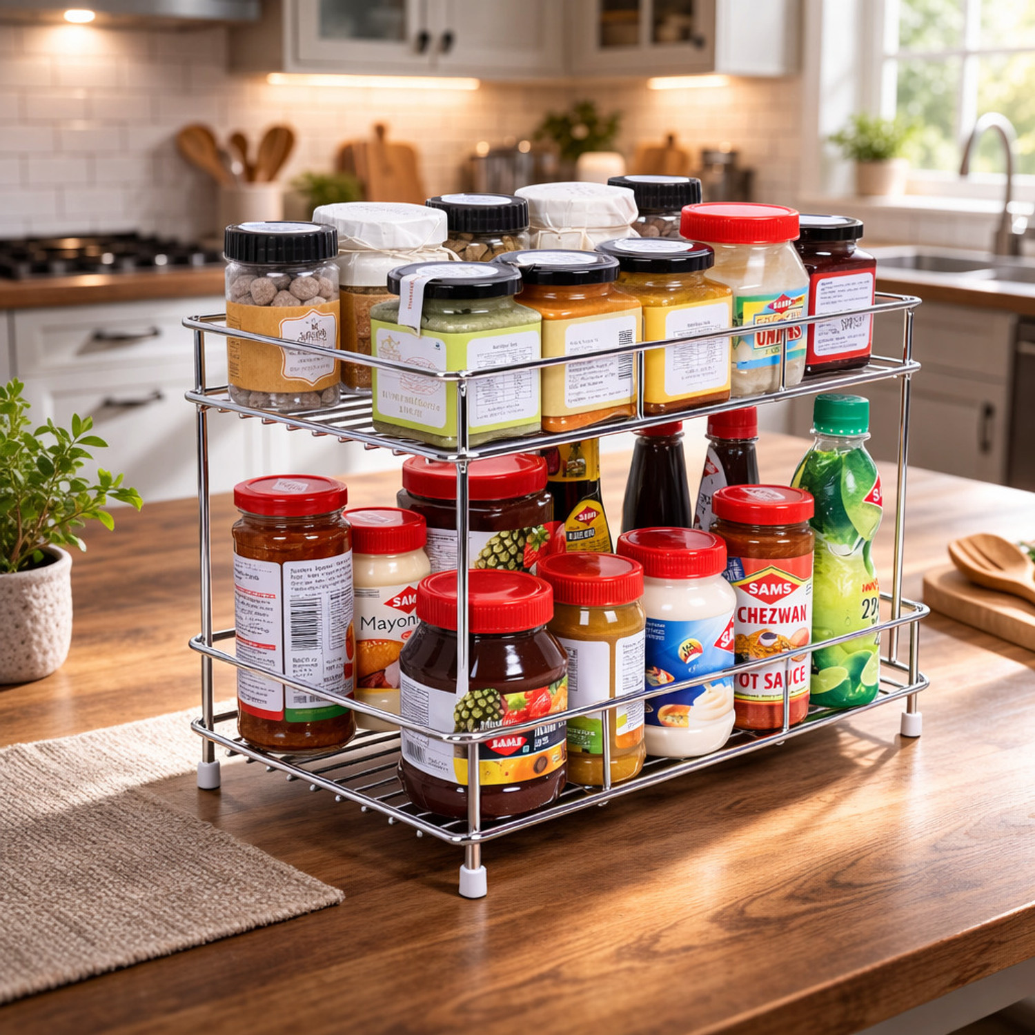 Image of Pro Astrol 2 Layer Kitchen Spice Rack Stainless Steel Kitchen Trolley