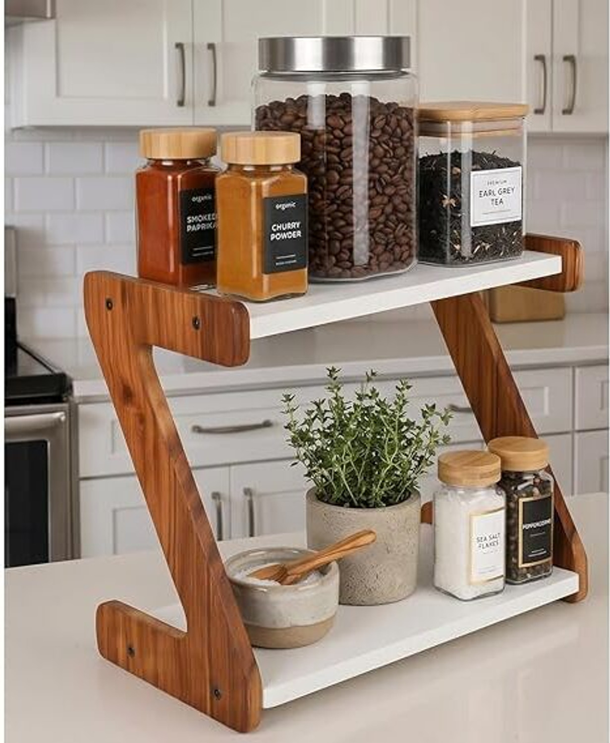 Image of RoyalMDFdecore Cutlery Kitchen Rack Woodify 2-Tier Wooden Spice Rack Organizer Wood