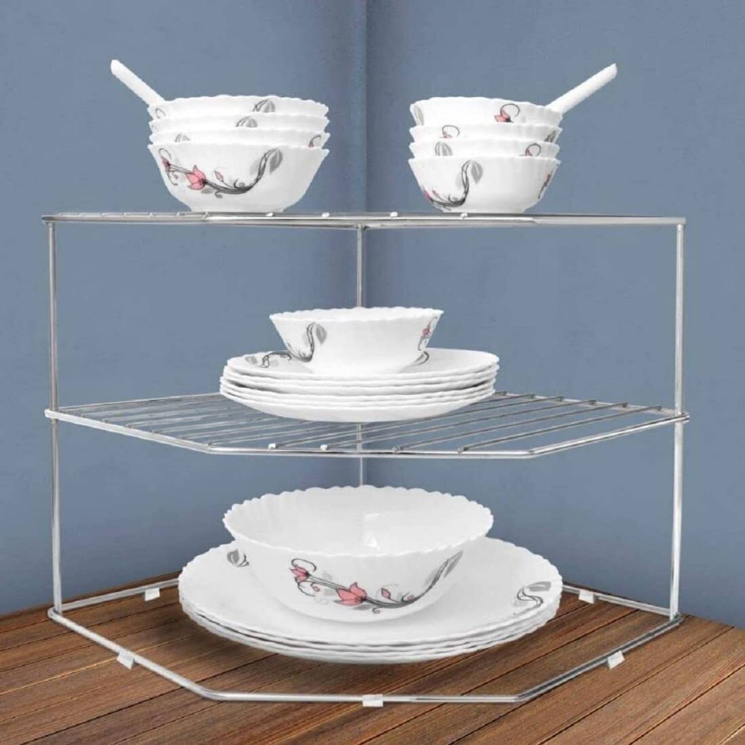 BHOLA STEEL Plate Kitchen Rack Steel Corner Kitchen Rack Stainless Steel Multipurpose Kitchen Corner