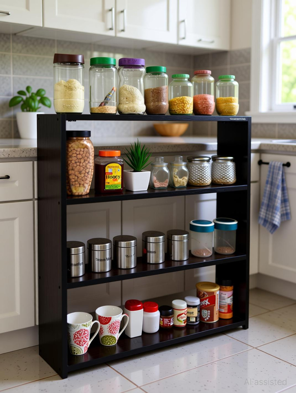 Image of Carvedcreations Containers Kitchen Rack Wood Kitchen Rack Organizer for Spices, Jars, Mugs, and Essentials Wood