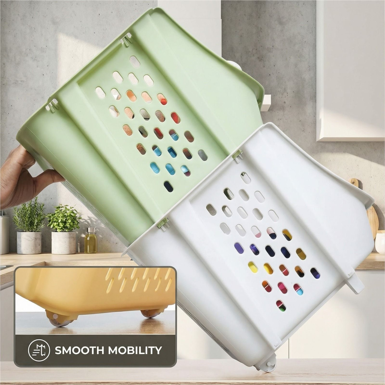 Image of Flipkart Perfect Homes Studio Fruits /Vegetables Kitchen Rack Plastic 4-Layer Stackable Open-Front Storage Baskets for Kitchen, Wardrobe & Home Use