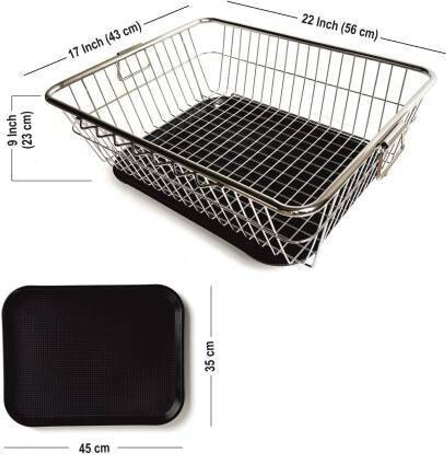 Image of Smartslide Dish Drainer Kitchen Rack Dish Drainer With Black Drip Tray (43X56-cm) / Kitchen Drainer / Kitchen Sink Steel