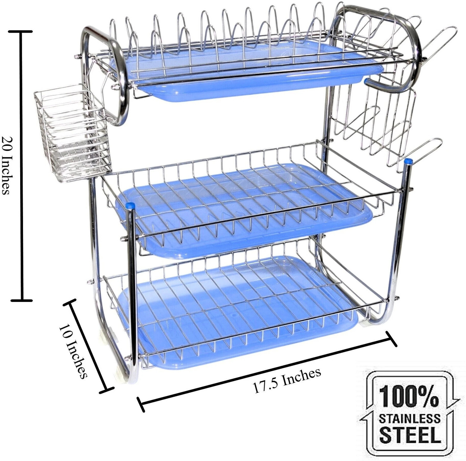 Image of Amol Dish Drainer Kitchen Rack Steel Premium Stainless Steel Dish Drying Stand / Plate Holder