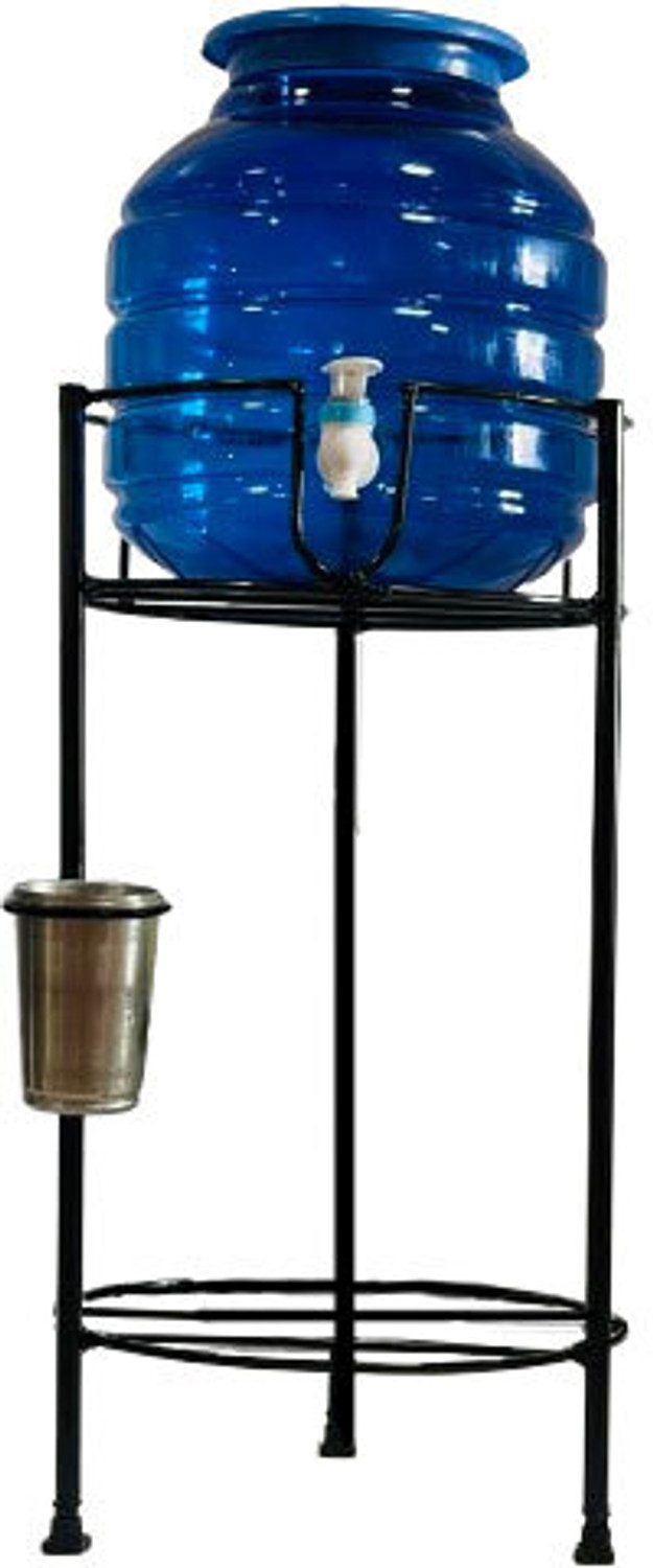 Image of GREEN TOUCH Water Dispenser Kitchen Rack Iron Sturdy Water Dispenser with Blue Container and Metal Stand