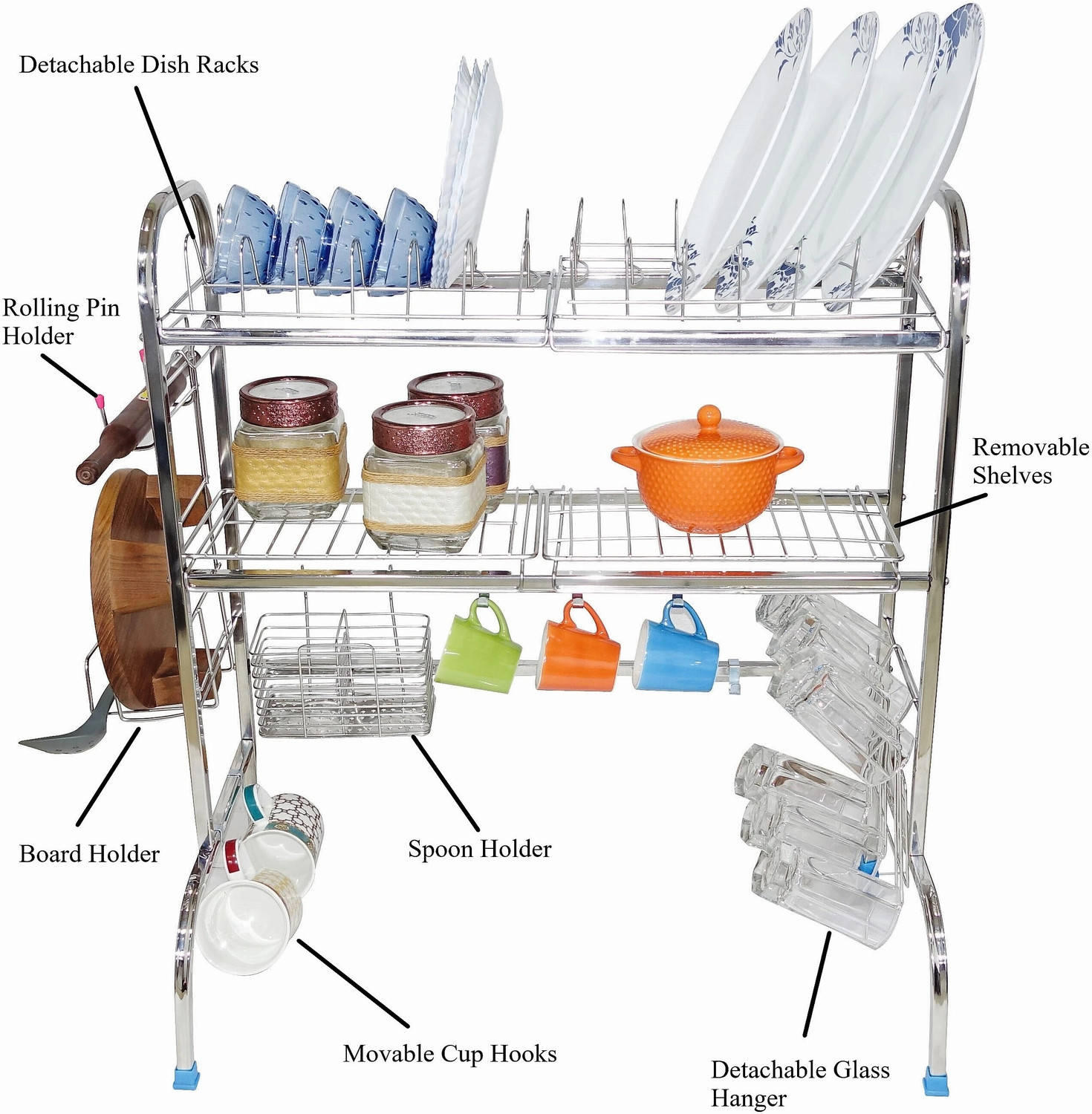 Image of Amol Utensil Kitchen Rack Steel Premium Stainless Steel Sink | Dish | Utensil Rack | Over Sink Dish Rack