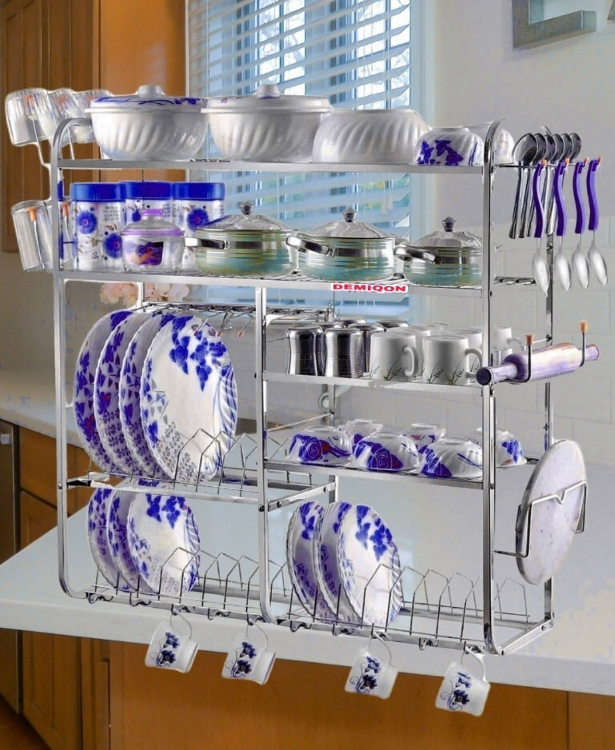 Image of DEMIQON Utensil Kitchen Rack Steel 5 Shelves Dish|Stand|Storage|31 x 30 Inch |