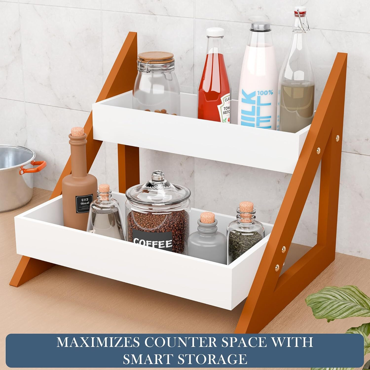 Image of talha enterprises Containers Kitchen Rack Wood MODERN 2 TIER KITCHEN RACK