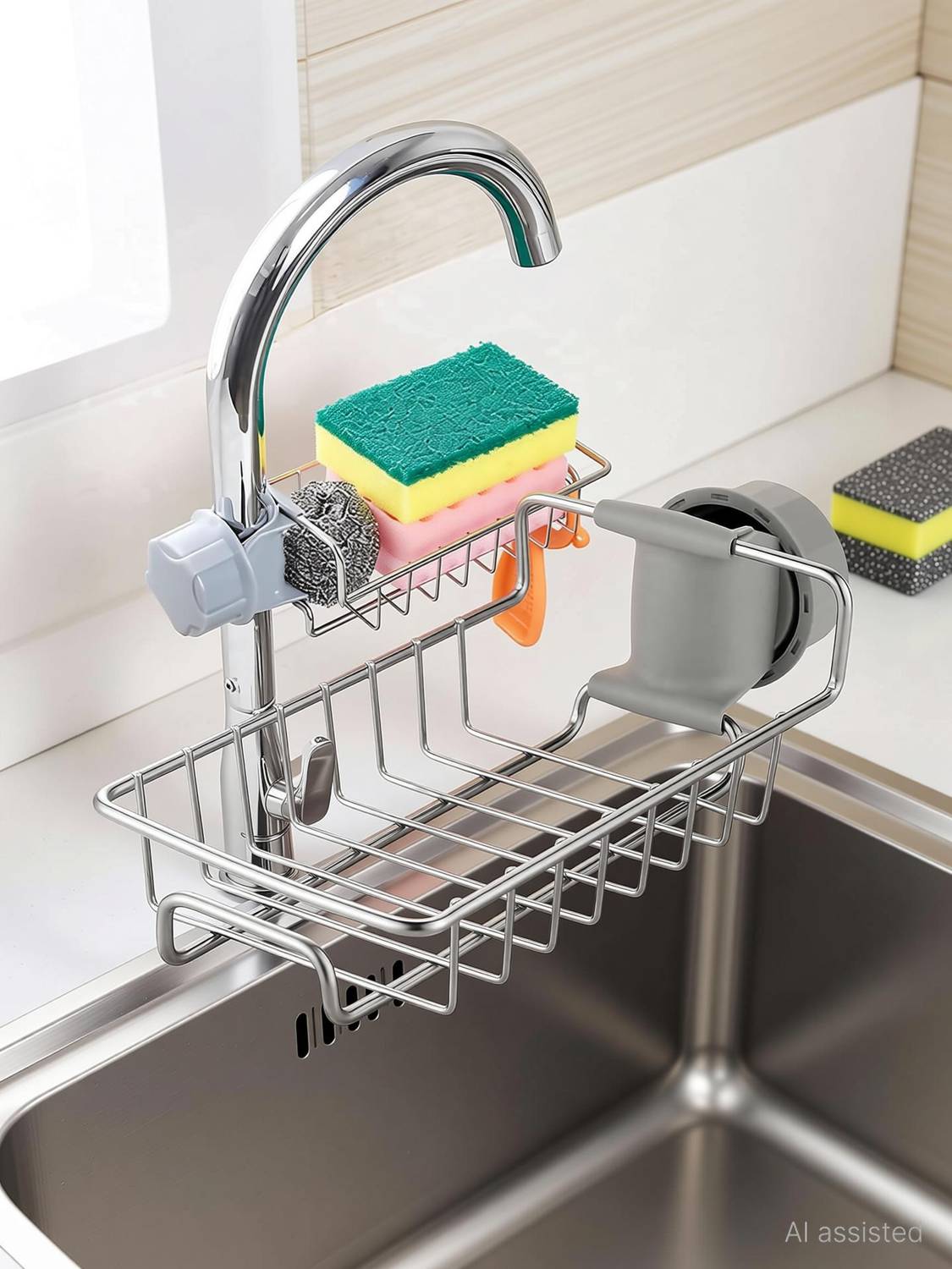 Easymart Dish Drainer Kitchen Rack Steel Dish Drainer Kitchen Rack Steel Soap DIsh Stainless Steel Sink Caddy Organizer — Kitchen Organizers & Racks