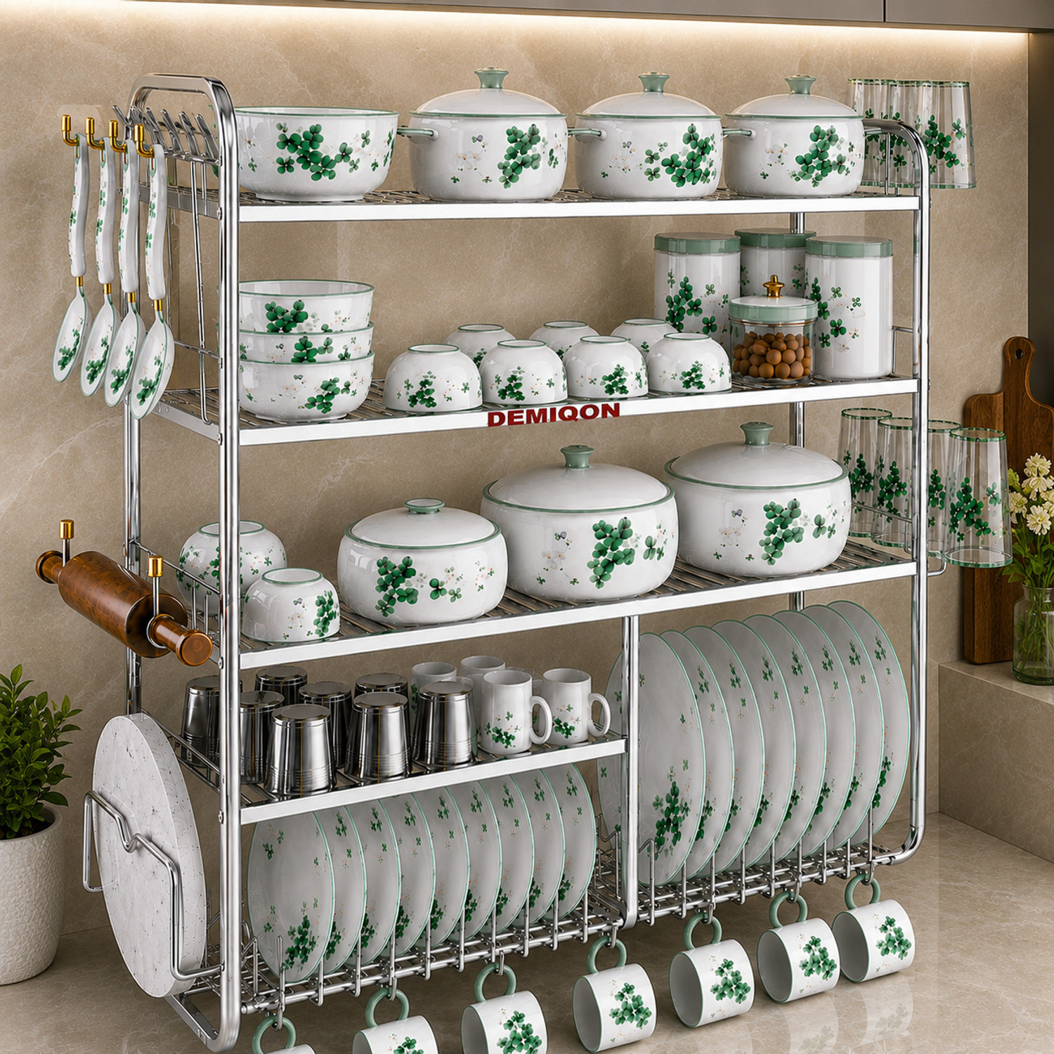 Image of DEMIQON Utensil Kitchen Rack Steel Stainless Steel 5 Layer Wall Mount Kitchen Dish Rack /Kitchen Rack (30 x 31 inch)