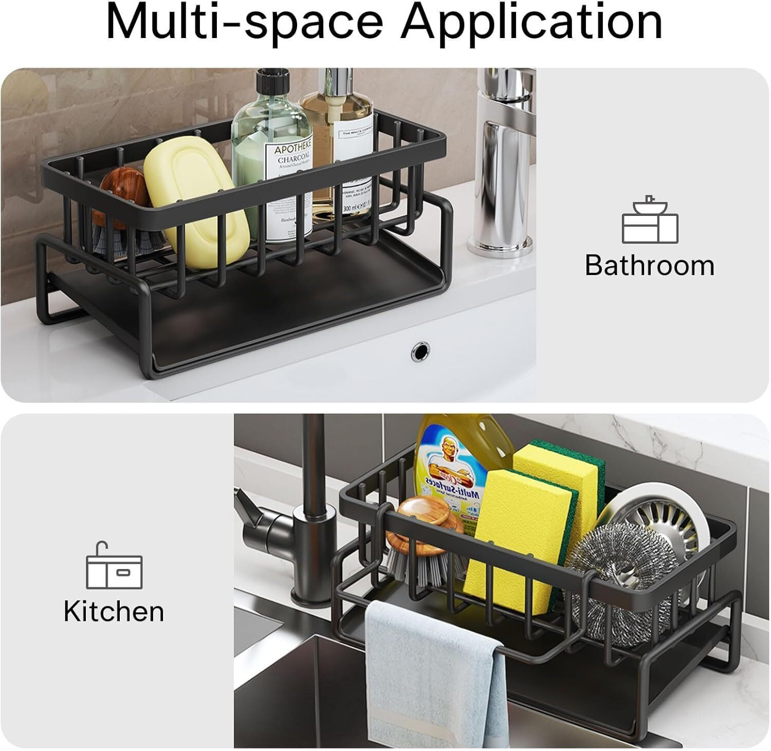 Image of SBValueMart Dish Drainer Kitchen Rack Steel Rustproof Metal Kitchen Sink Organizer Rack with Auto-Drain Tray