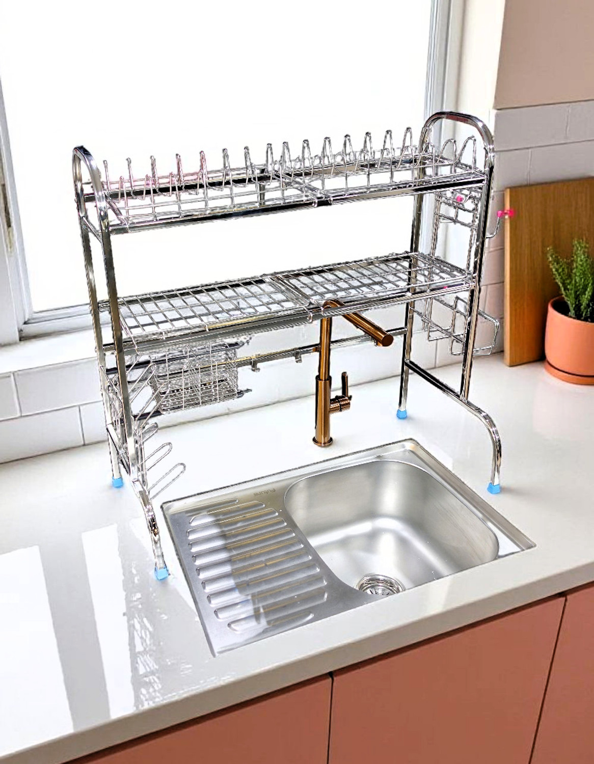 Image of Amol Utensil Kitchen Rack Steel Premium Stainless Steel Sink | Dish | Utensils Stand | Over Sink Dish Rack