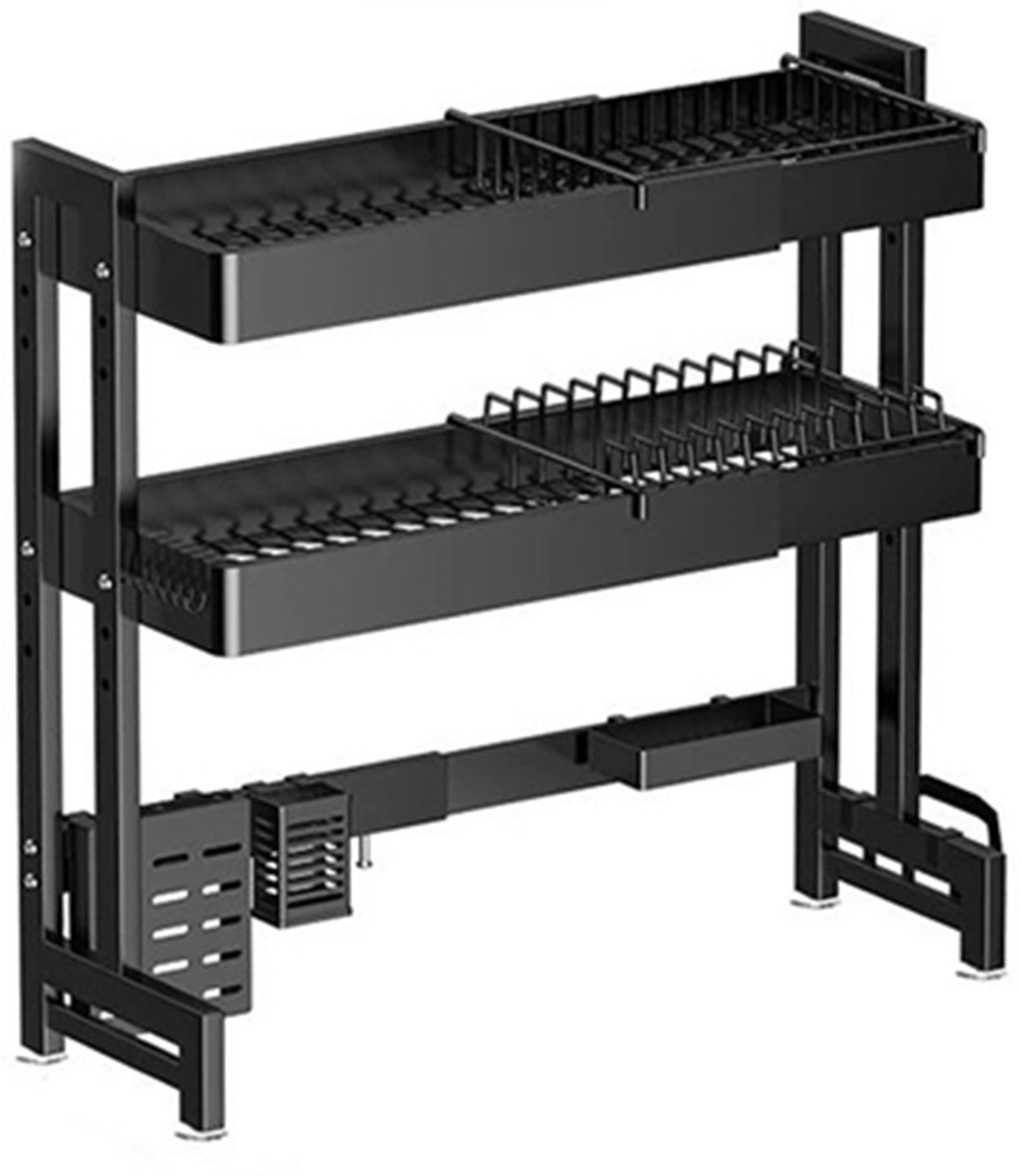 Image of iBELL Dish Drainer Kitchen Rack Carbon Steel DR293SM Adjustable Dish Rack, 2 Layer Over Sink Stand, Extendable Carbon Steel