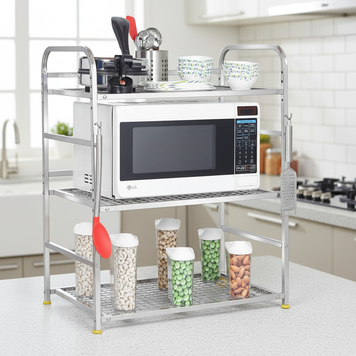 Image of Flipkart SmartBuy Utensil Kitchen Rack Steel Utensil Kitchen Rack /Microwave rack /stand /Storage Stand /oven Stand