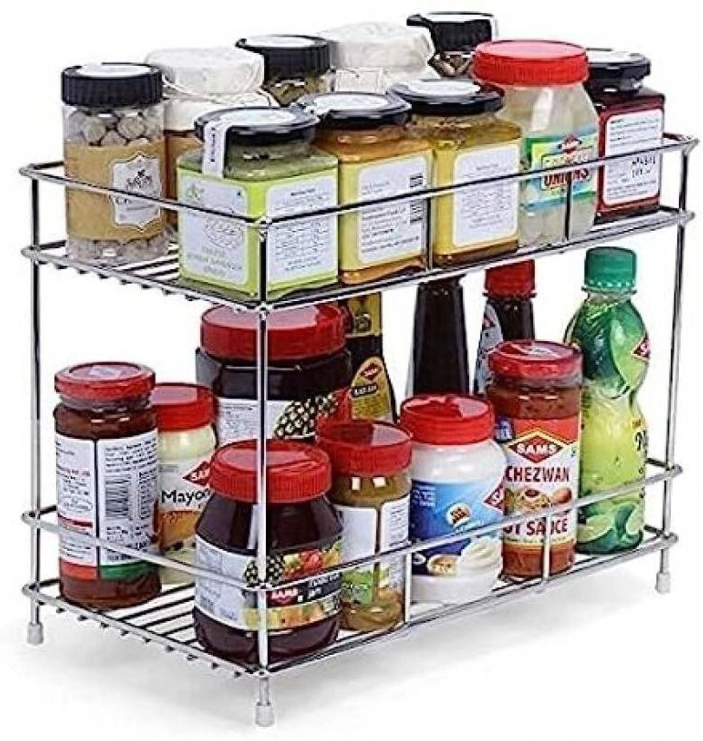 Image of GESCHIR Utensil Kitchen Rack Advanced Condiment Storage Tiered Kitchen Shelf Steel