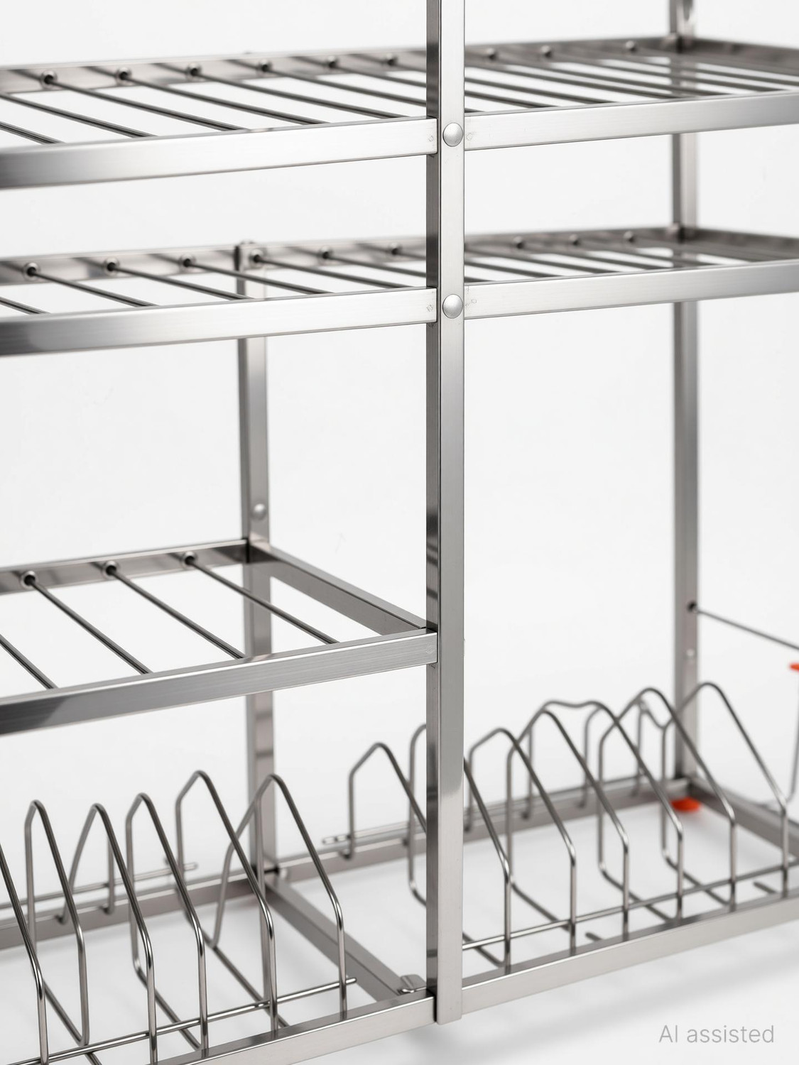 Image of SHREE VRINDA SALES Utensil Kitchen Rack Steel Stainless Steel 4-Tier Kitchen Organizer Rack | Wall-Mount Dish & Utensil Rack