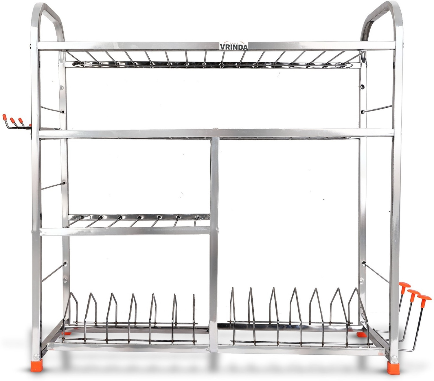 Image of SHREE VRINDA SALES Utensil Kitchen Rack Steel Stainless Steel 4-Tier Kitchen Organizer Rack | Wall-Mount Dish & Utensil Rack