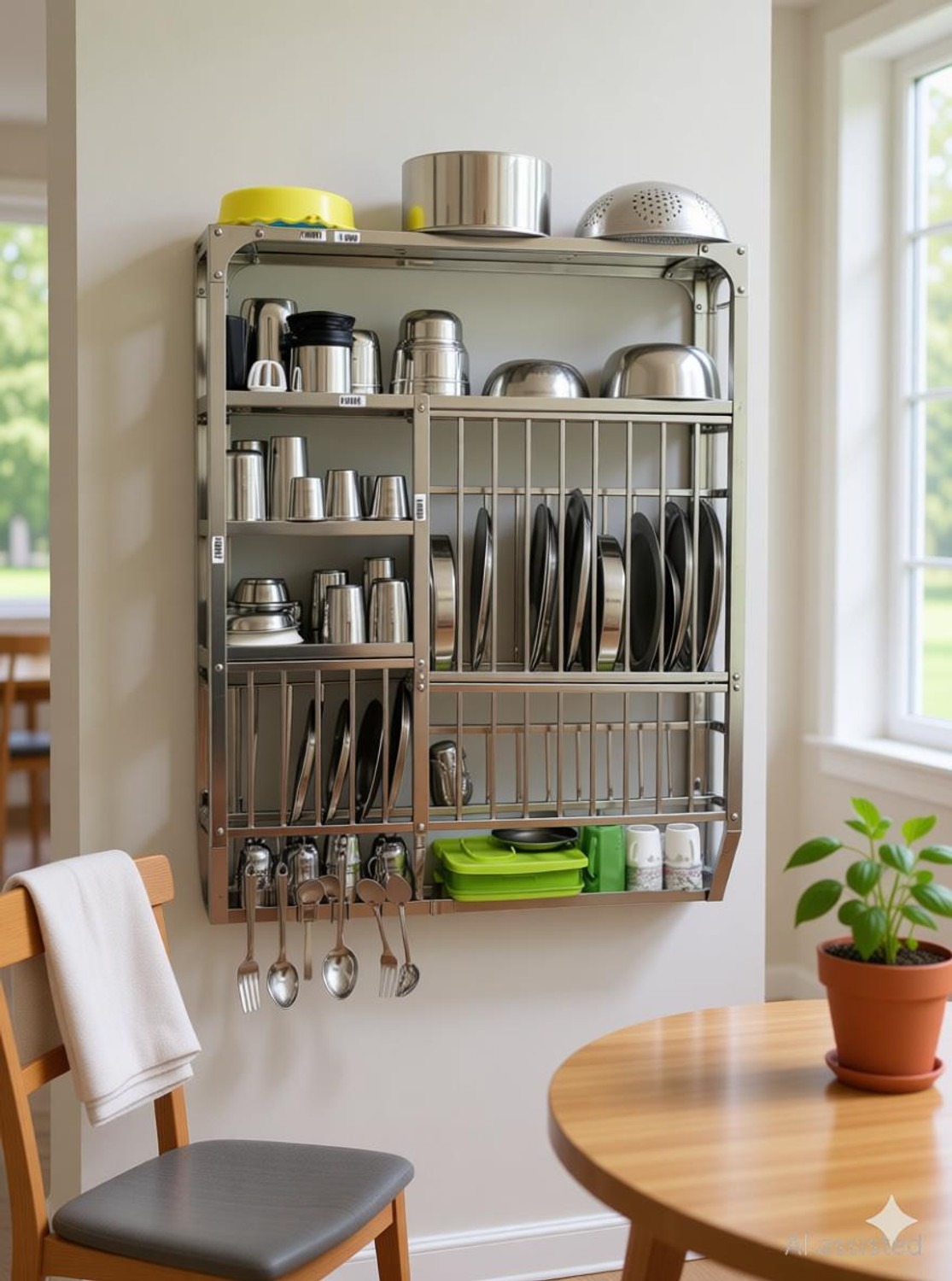 Image of Dev Dish Drainer Kitchen Rack Steel Stainless Steel Wall Mount Kitchen Dish