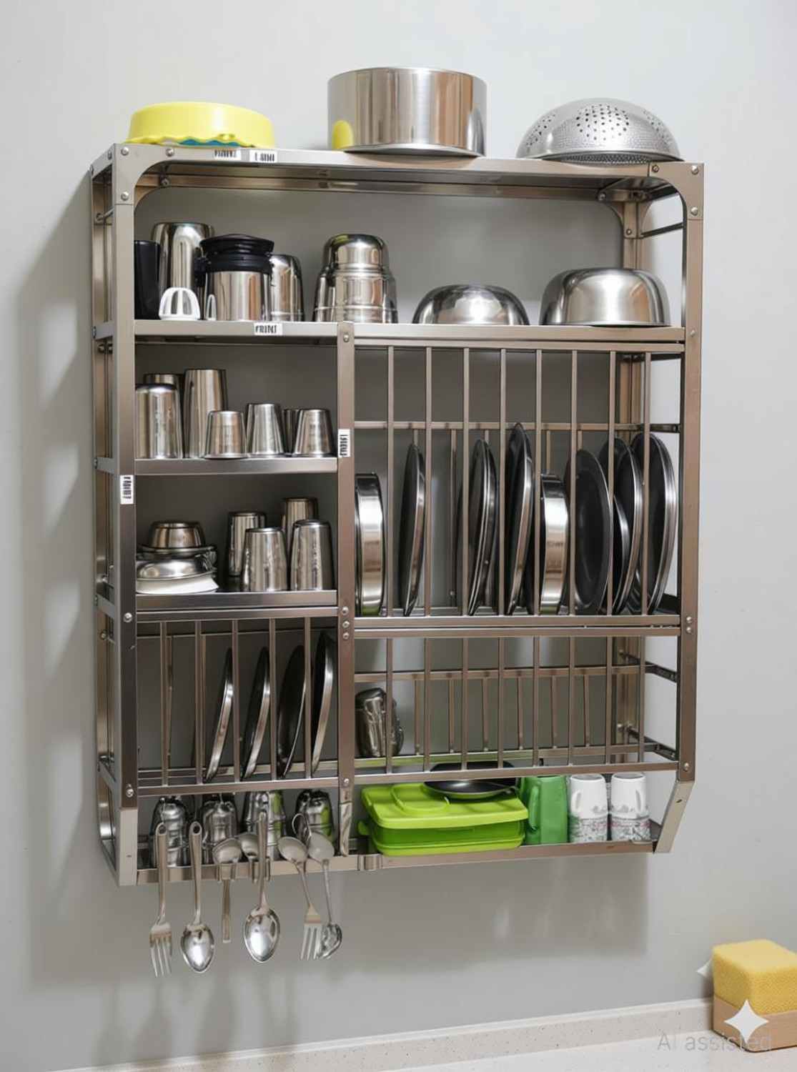 Image of Dev Dish Drainer Kitchen Rack Steel Stainless Steel Wall Mount Kitchen Dish