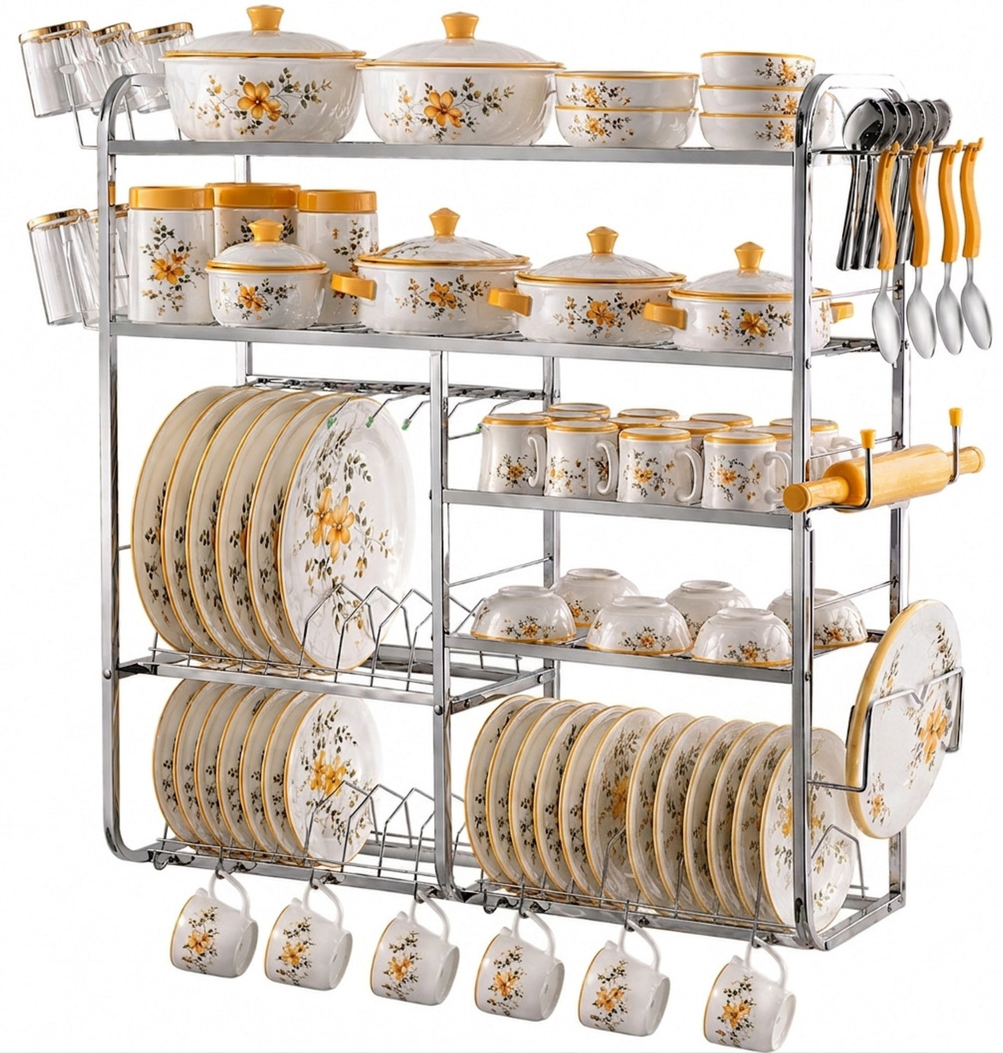 Image of L LIVILON Utensil Kitchen Rack Steel 5 Layer Wall Mount Kitchen Dish Rack Plate & Cutlery Stand / 31X30 inch