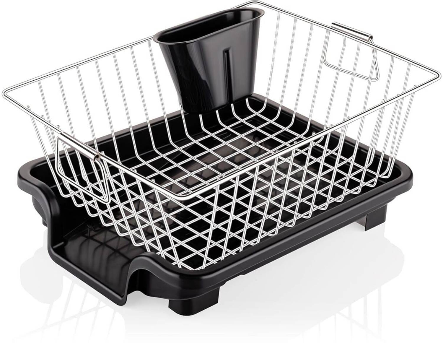 Caroliving Dish Drainer Kitchen Rack Plastic, Steel Stainless Steel Dish Drainer Basket with Drip Tray & Cutlery Holder for Kitchen