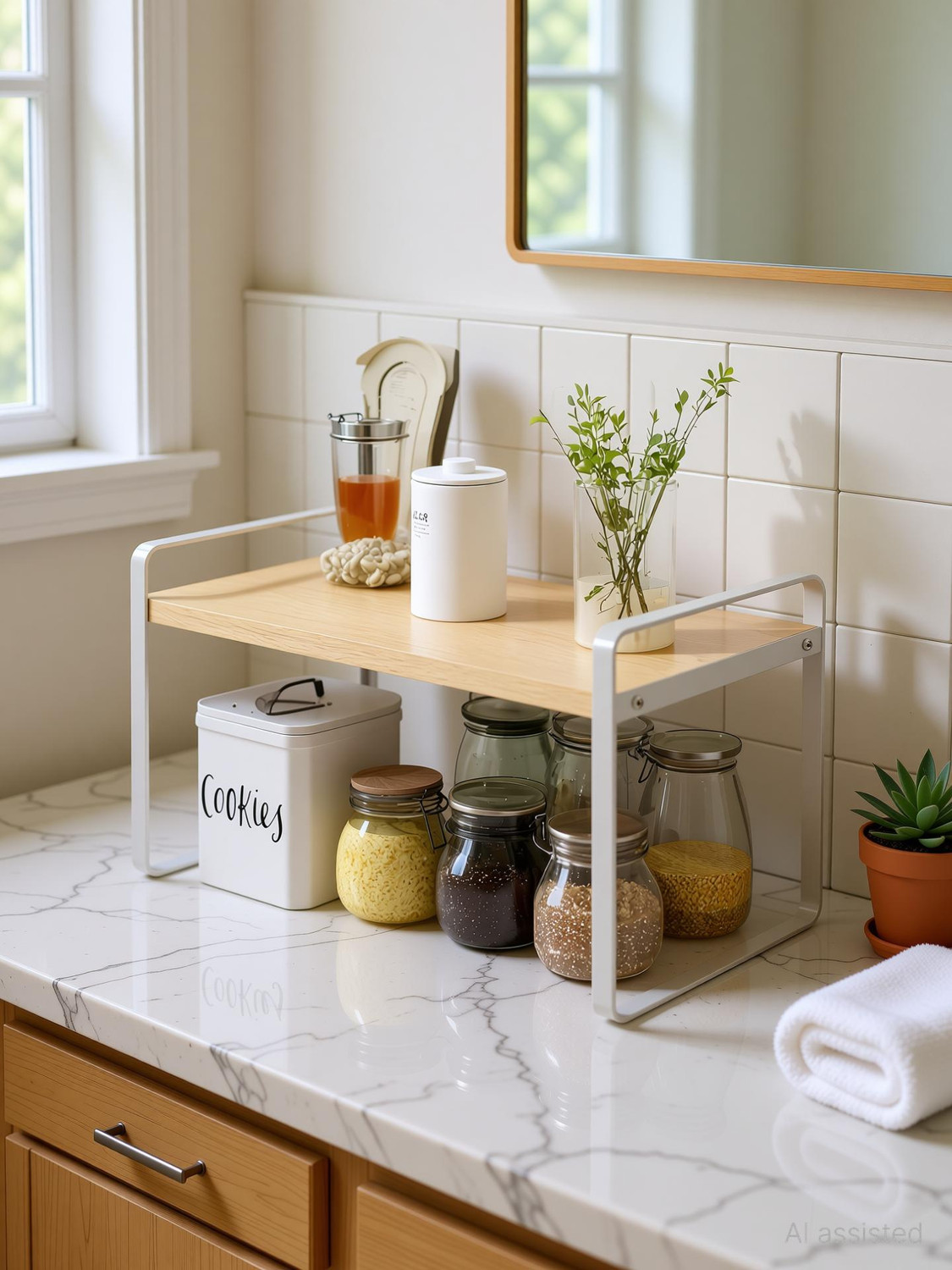 Image of decorlay Containers Kitchen Rack Iron, Wood Bathroom Kitchen Countertops Spice Rack Pantry Cupboards Dressing Office