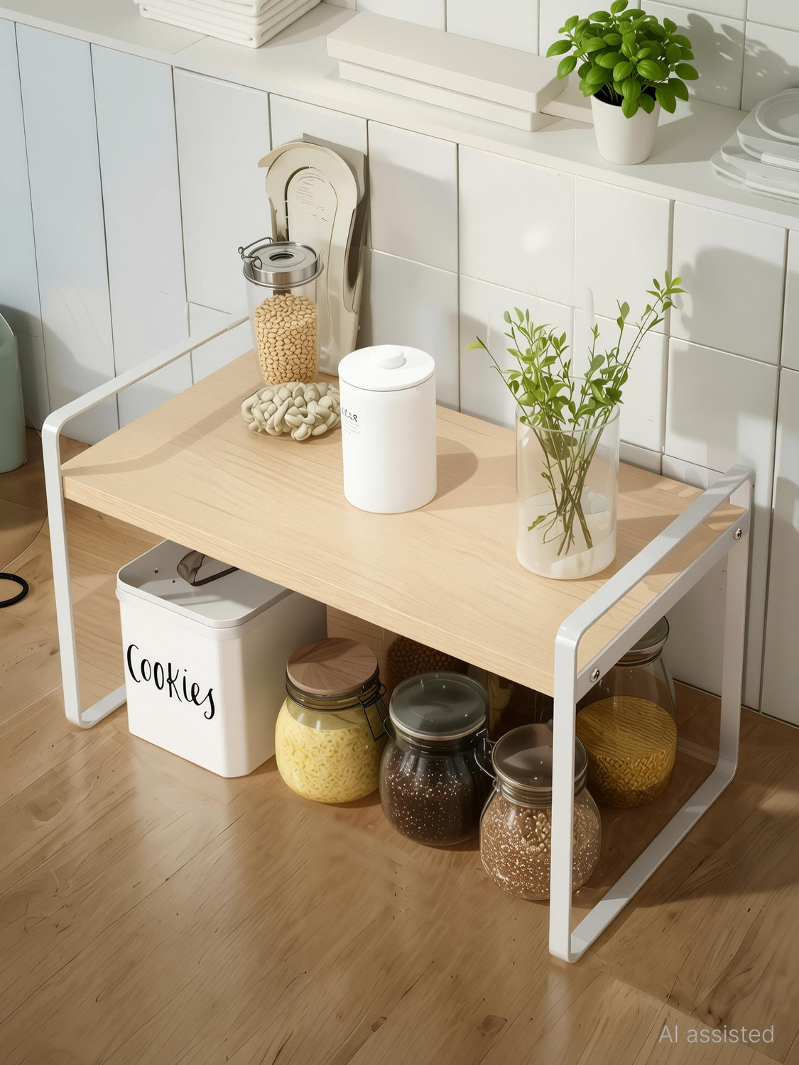Image of decorlay Containers Kitchen Rack Iron, Wood Bathroom Kitchen Countertops Spice Rack Pantry Cupboards Dressing Office